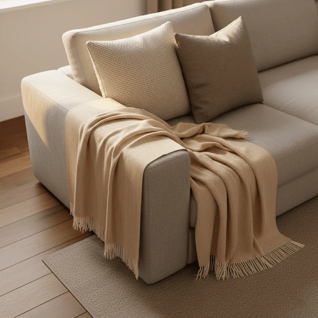 Coperte - Plaid in cotone - Denisa Fishbone (beige/bianco)