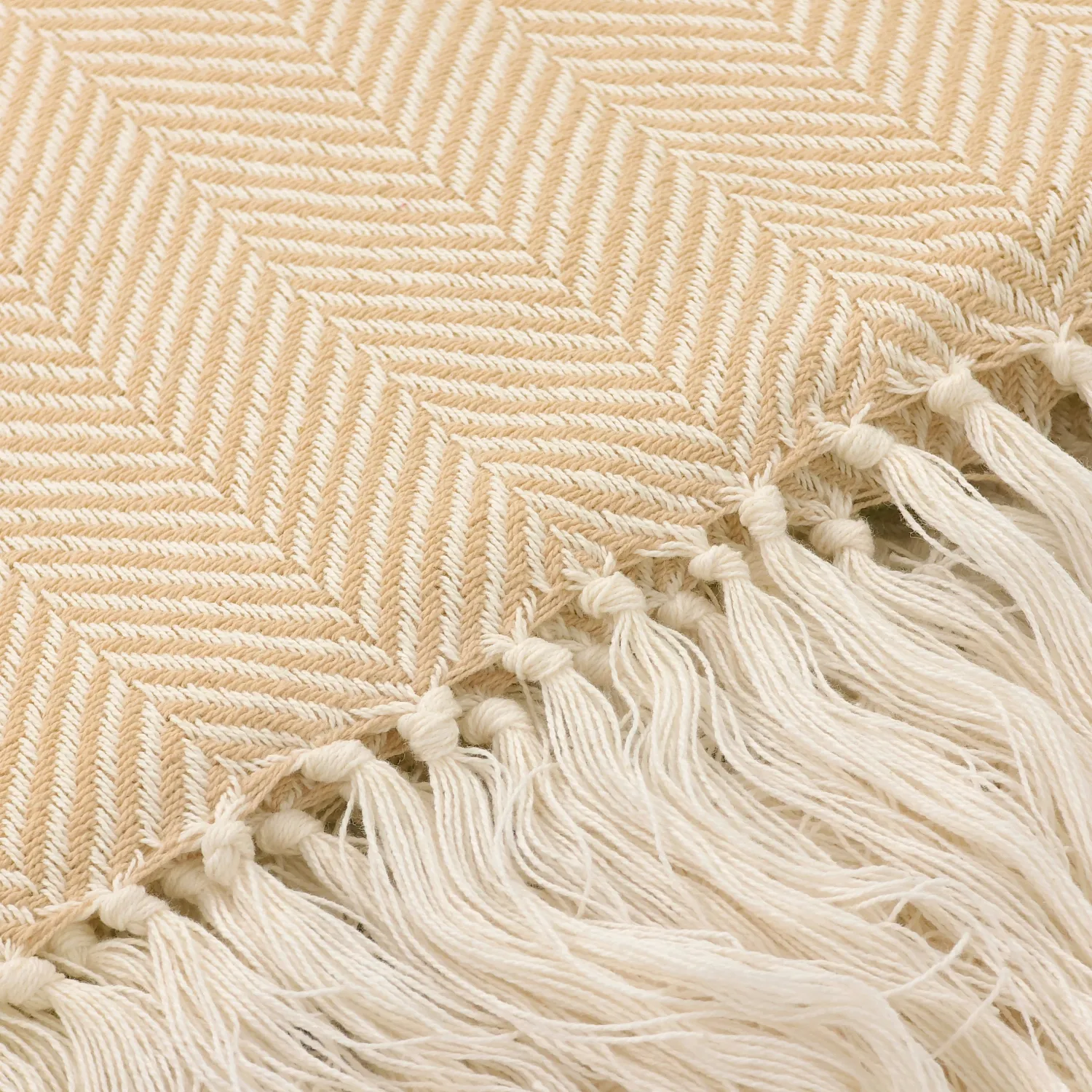 Coperte - Plaid in cotone - Denisa Fishbone (beige/bianco)