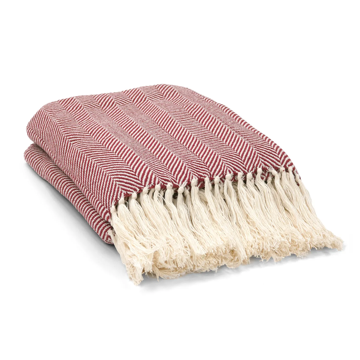 Coperte - Plaid in cotone - Denisa Fishbone (rosso/bianco)