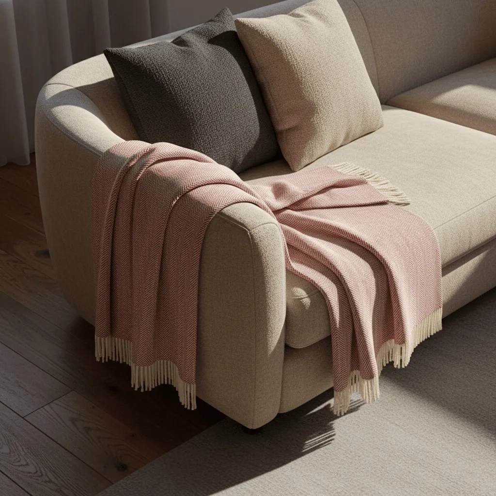 Coperte - Plaid in cotone - Denisa Fishbone (rosso/bianco)