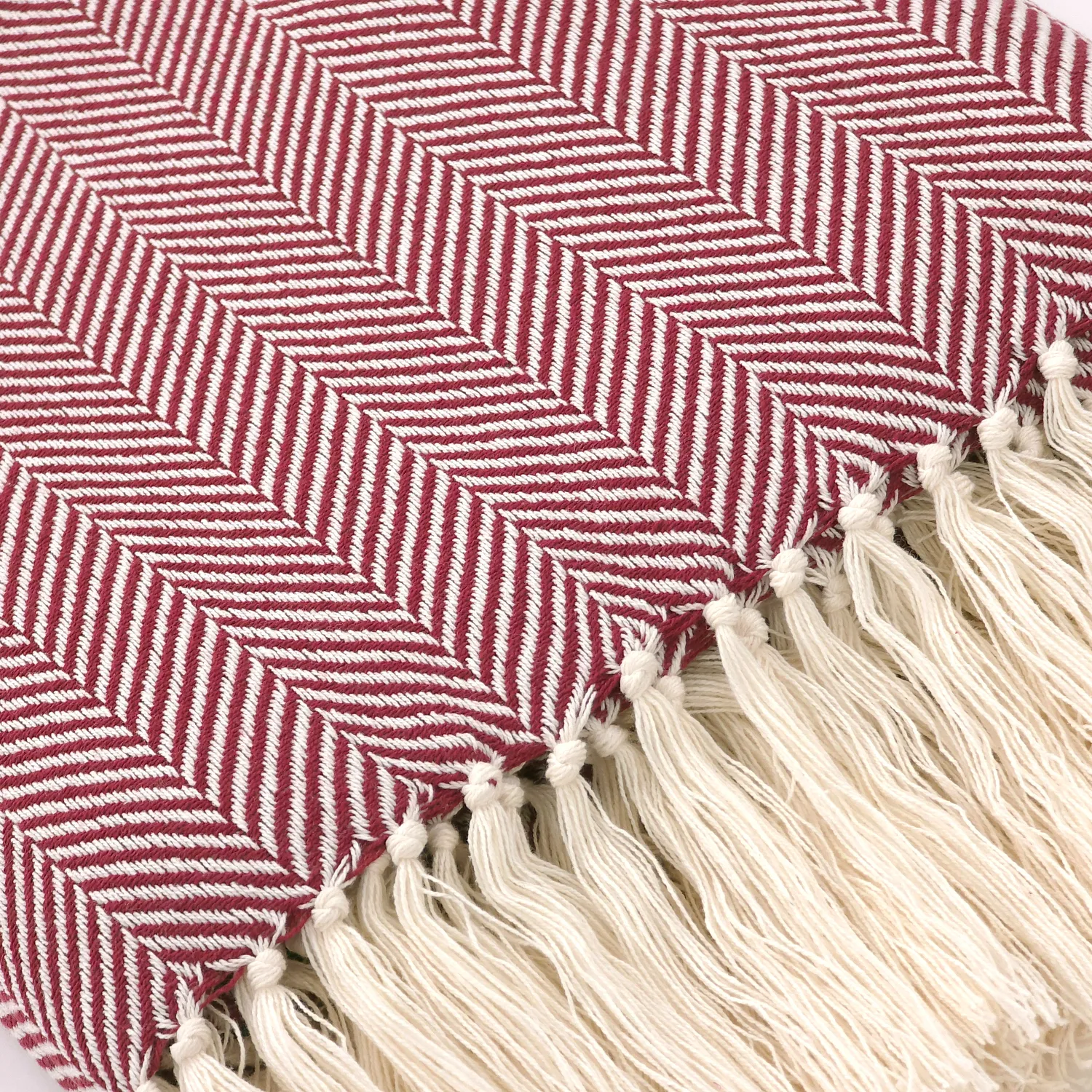 Coperte - Plaid in cotone - Denisa Fishbone (rosso/bianco)