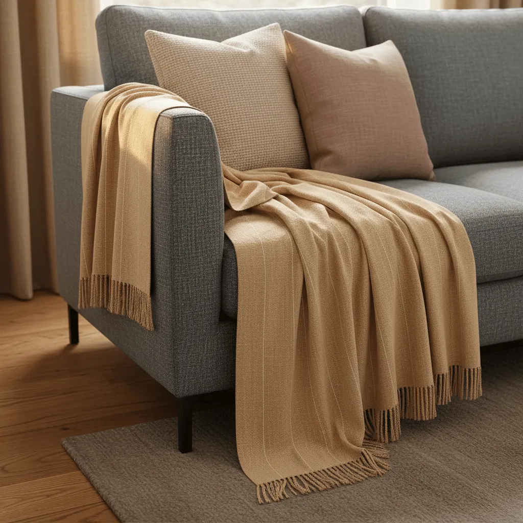 Coperte - Plaid in cotone - Martina Stripe (beige/bianco)