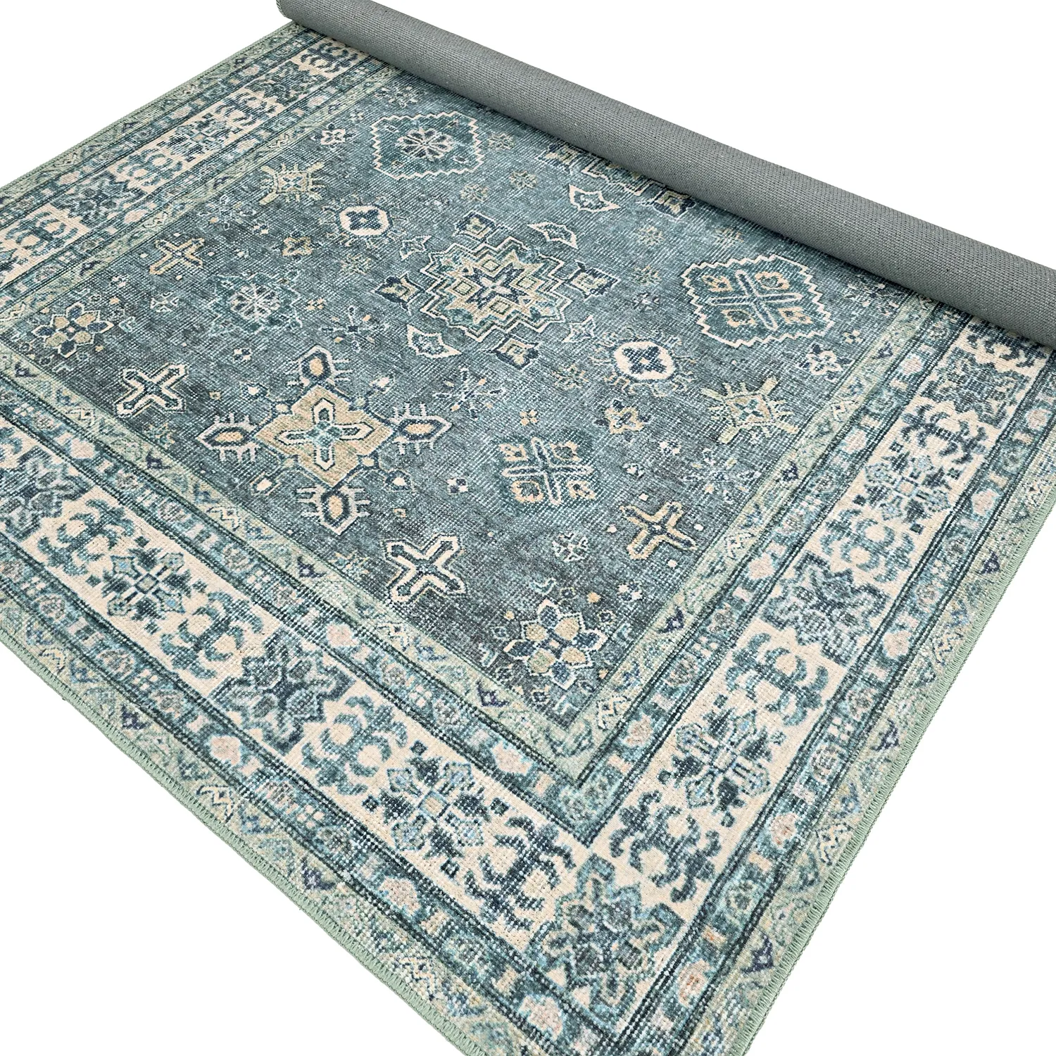 Tappeto a tessitura piatta - Benaluna (blu/verde)