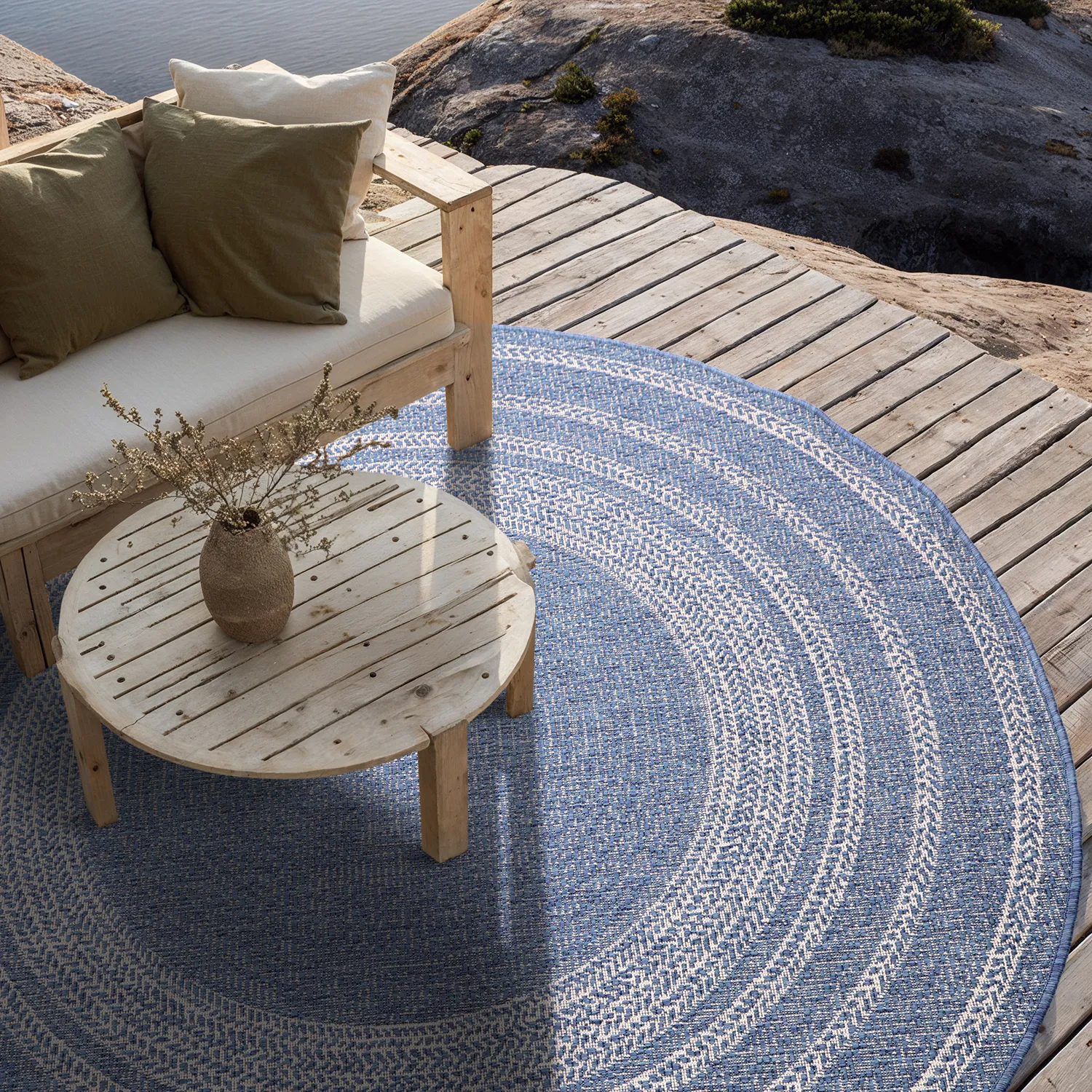 Tappeto rotondo - Indoor/Outdoor Angus (blu)