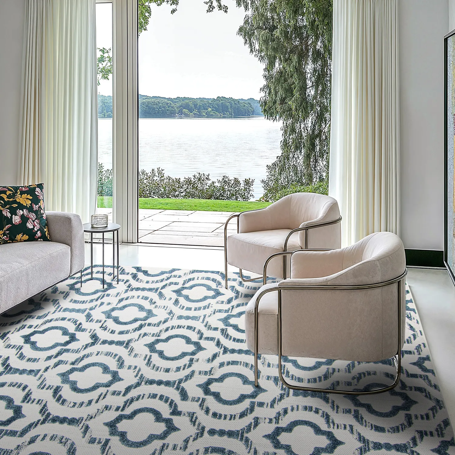 Shaggy Indoor-Outdoor - Trenton (bianco/blu)