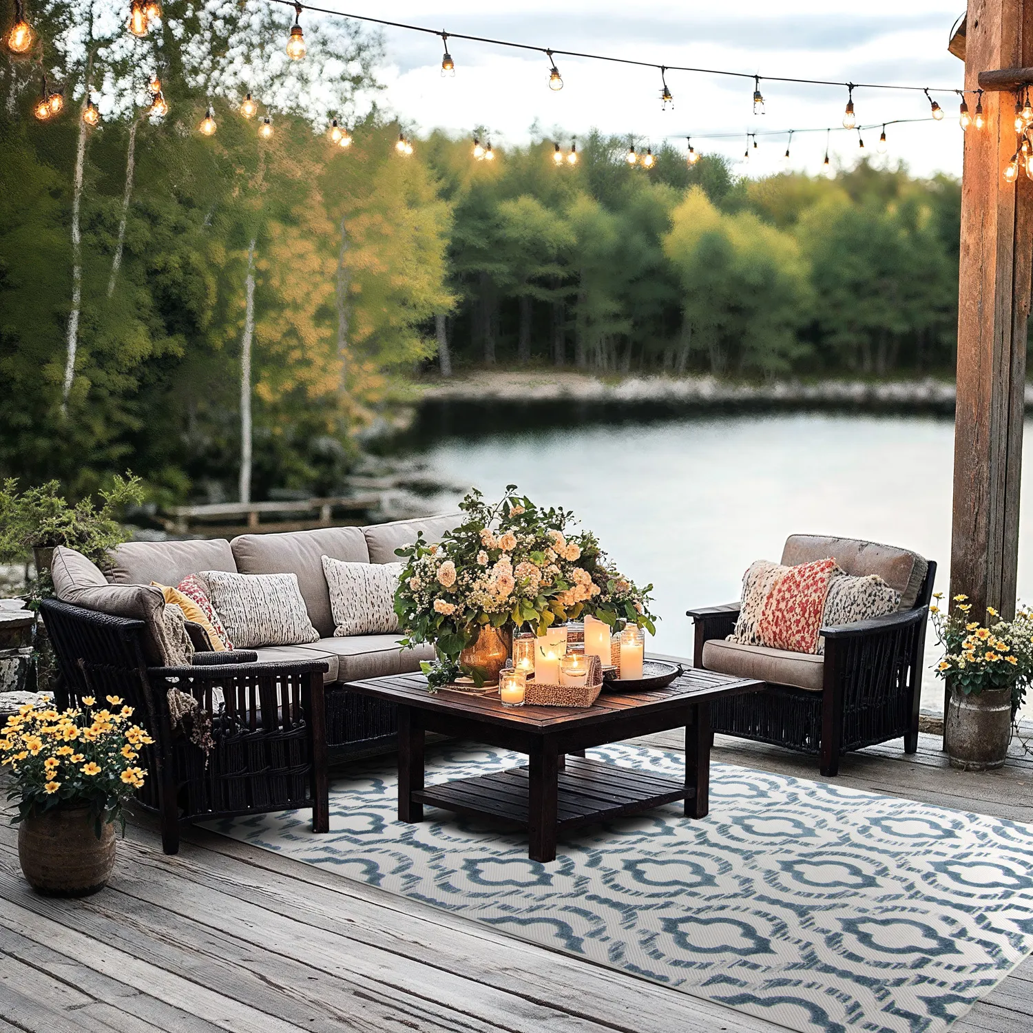 Shaggy Indoor-Outdoor - Trenton (bianco/blu)