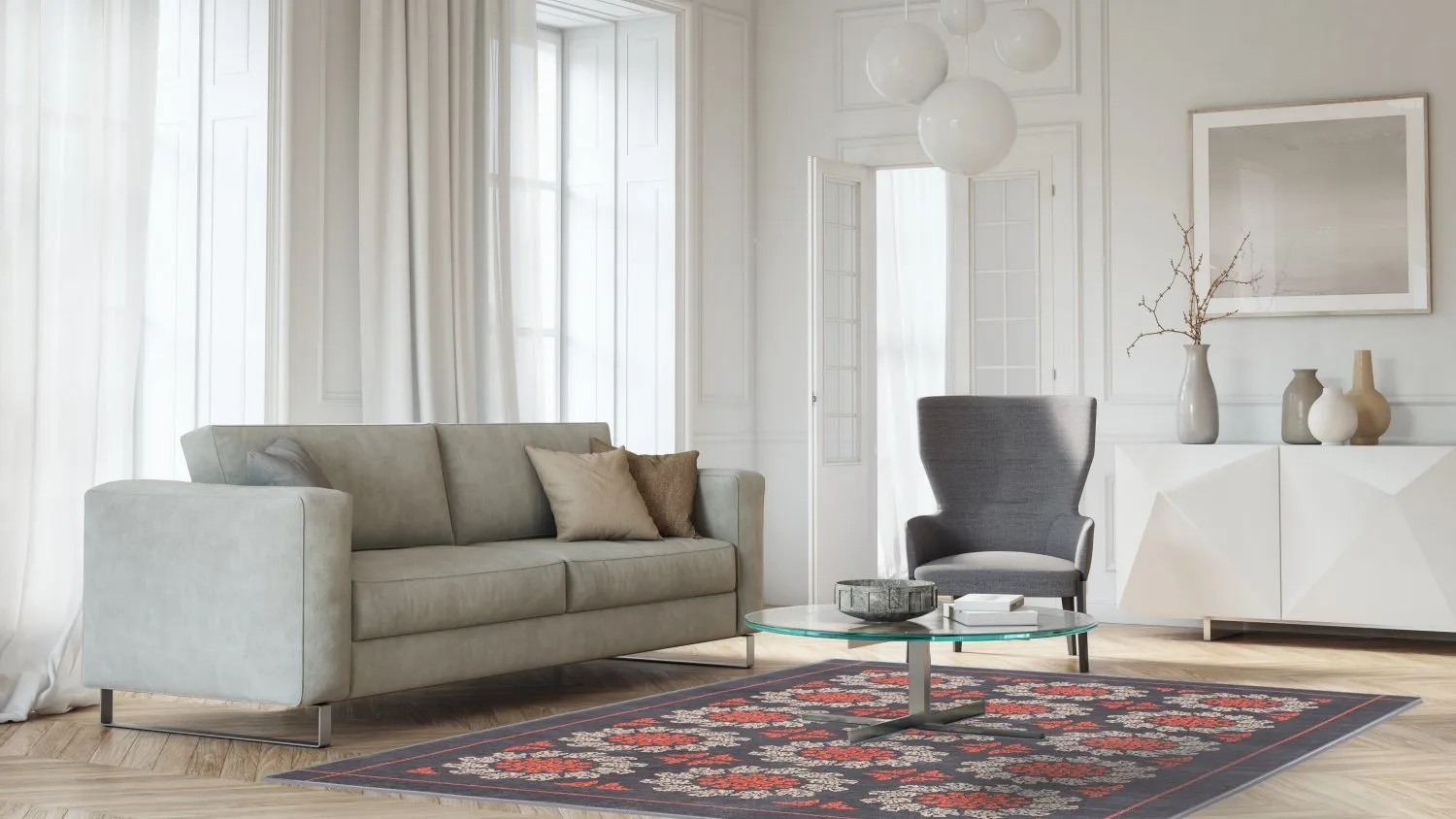 Tappeto Wilton - Florina (grigio/blu/arancia)