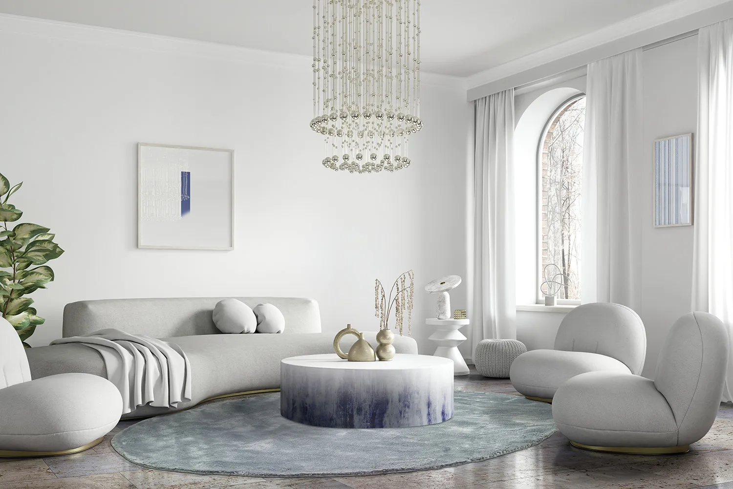 Tappeto rotondo - Jodhpur Special Luxury Edition (blu/grigio)