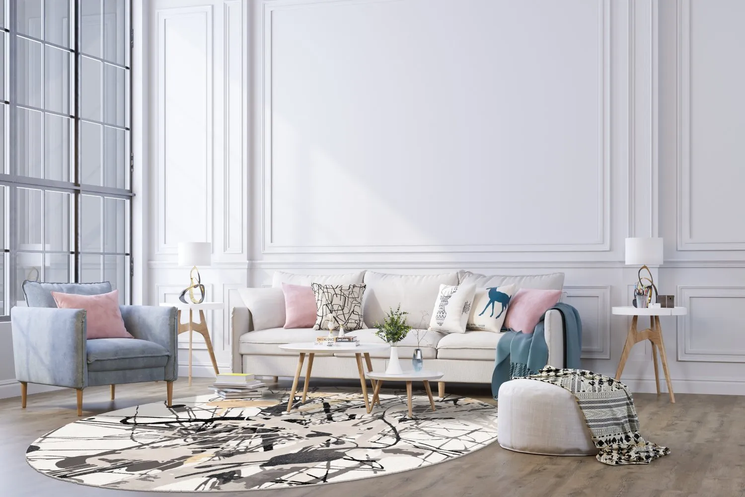 Tappeto rotondo - Lawrance (grigio/bianco)