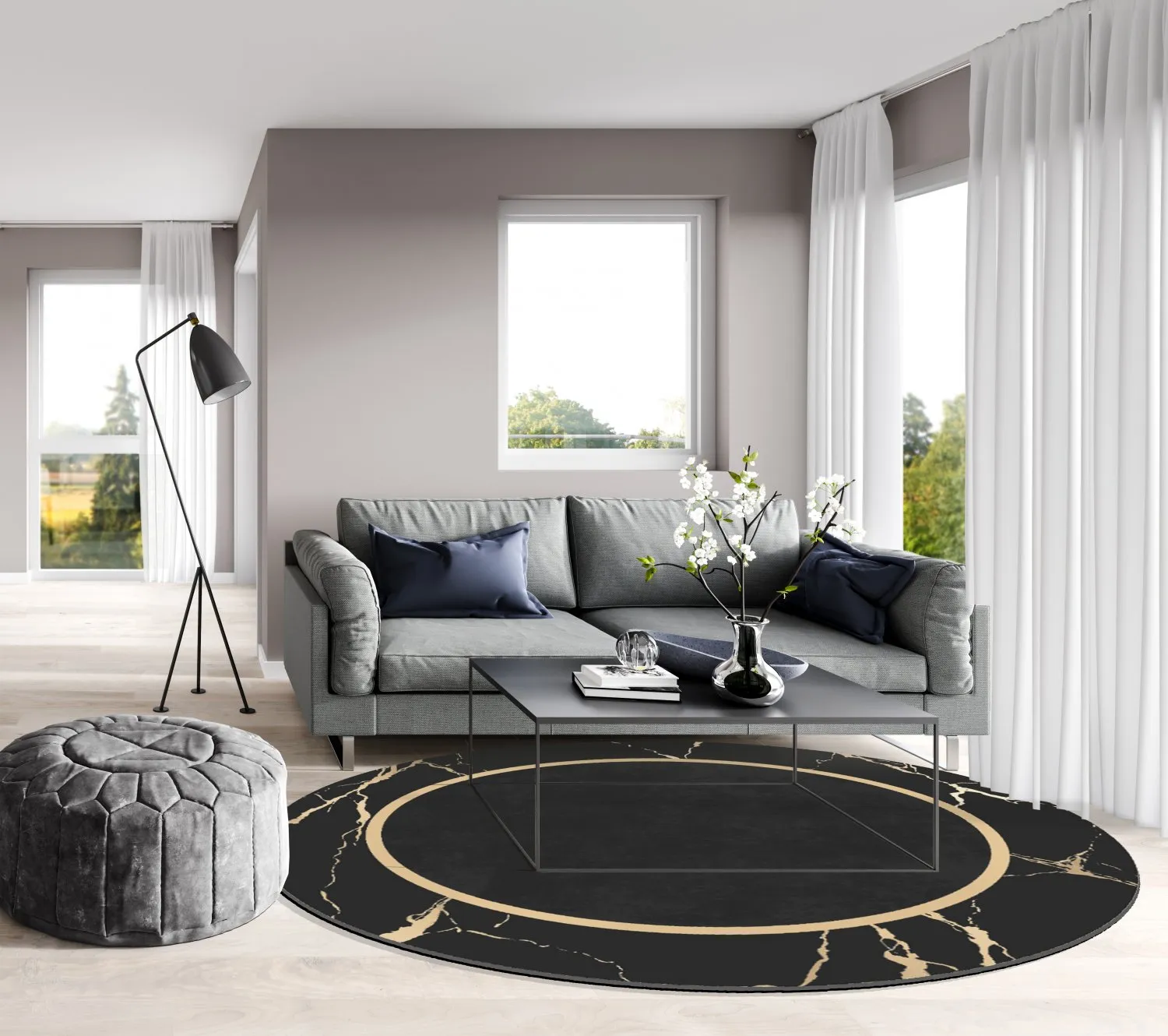 Tappeto rotondo - Cerasia (nero/oro)