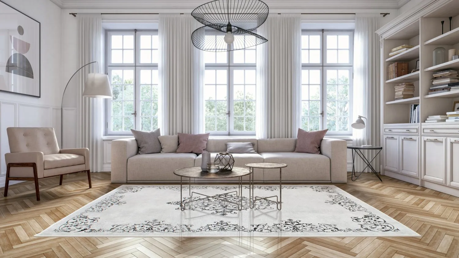 Tappeto Wilton - Santi (bianco/nero)