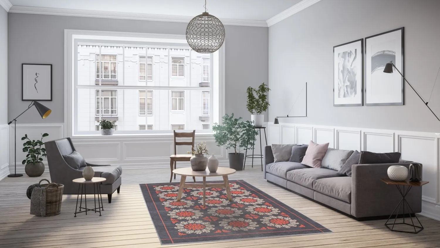 Tappeto Wilton - Florina (grigio/blu/arancia)