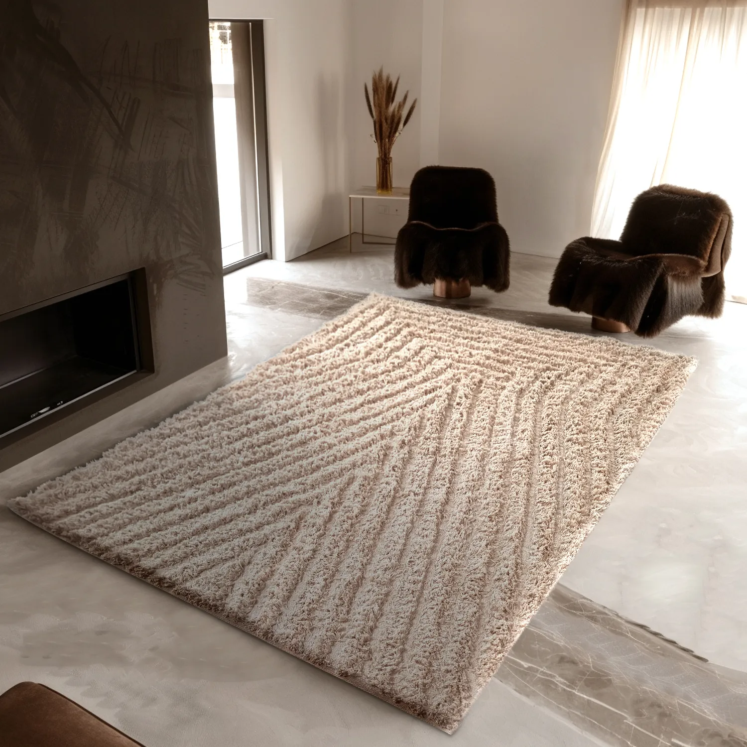 Tappeto A Pelo Lungo - Indra Natural Cotton Shaggy (beige)