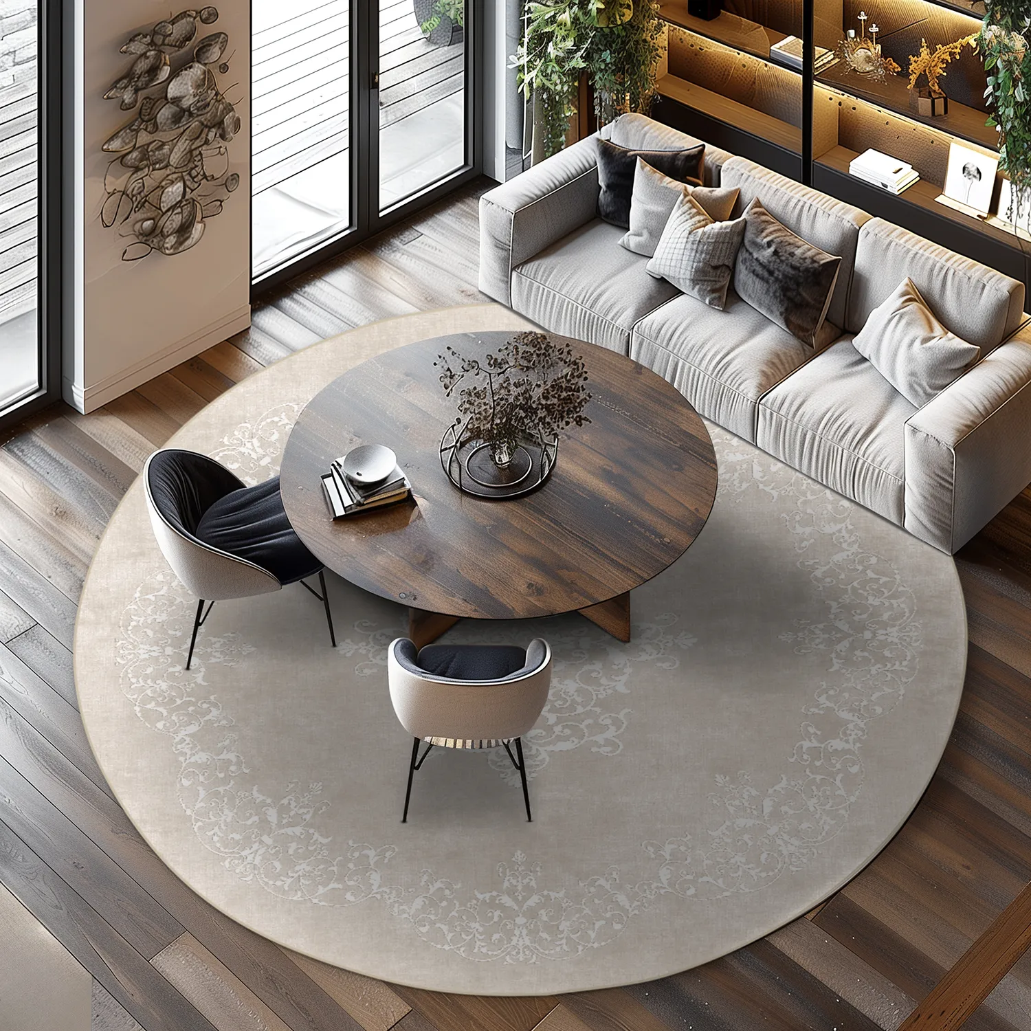 Tappeto rotondo - Santi (beige/bianco)