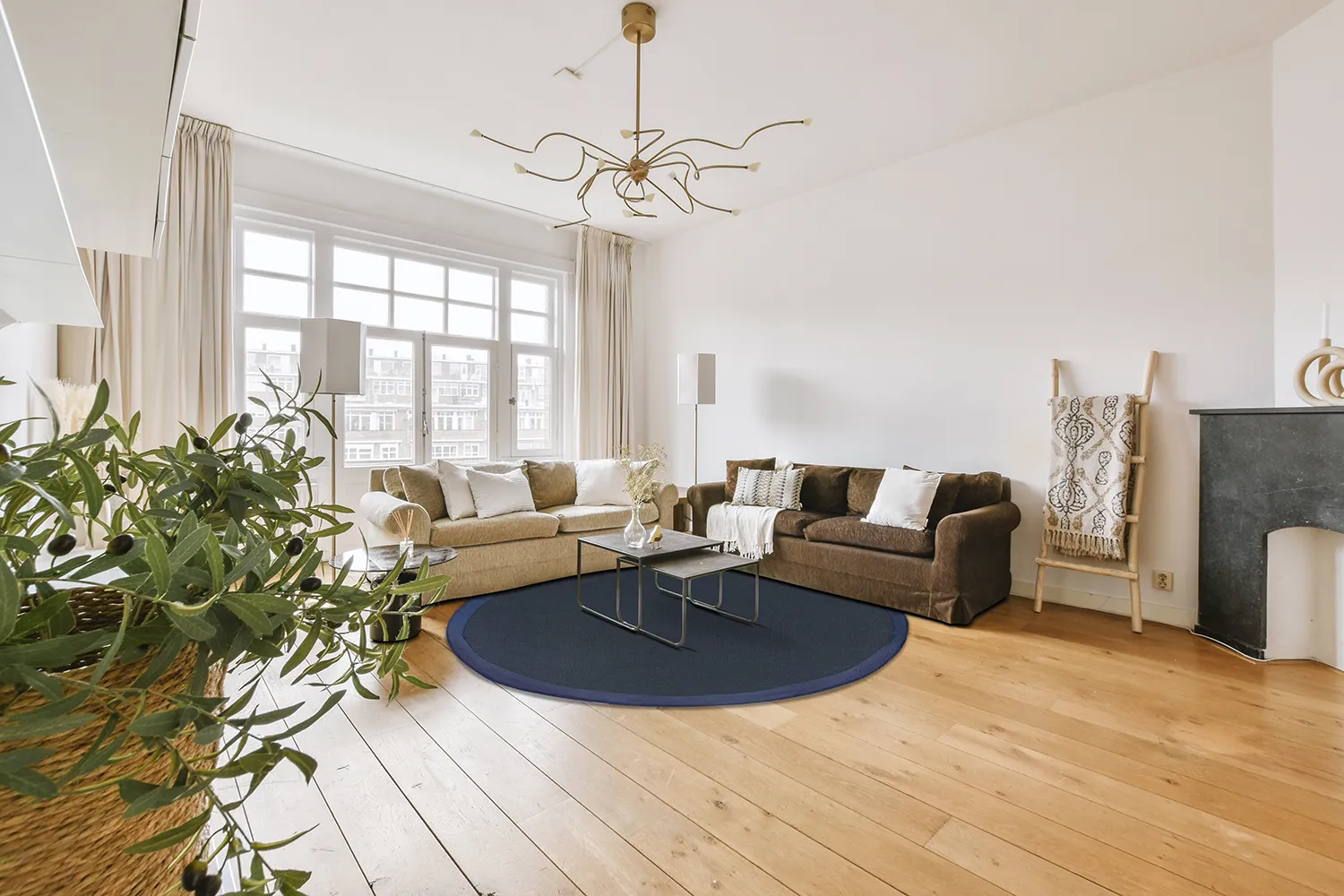 Tappeto rotondo (sisal) - Agave (blu scuro)