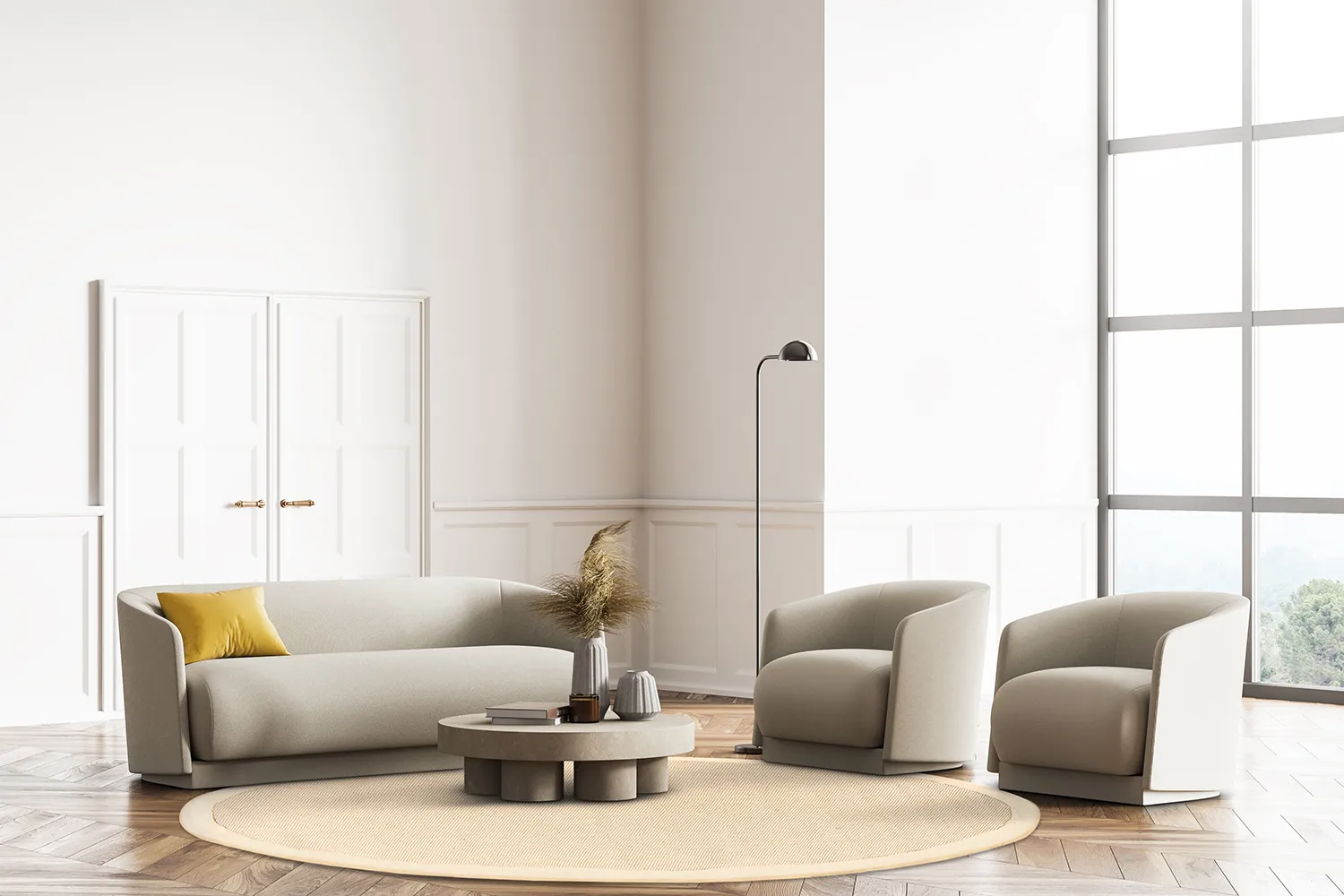 Tappeto rotondo (sisal) - Agave (beige/beige)