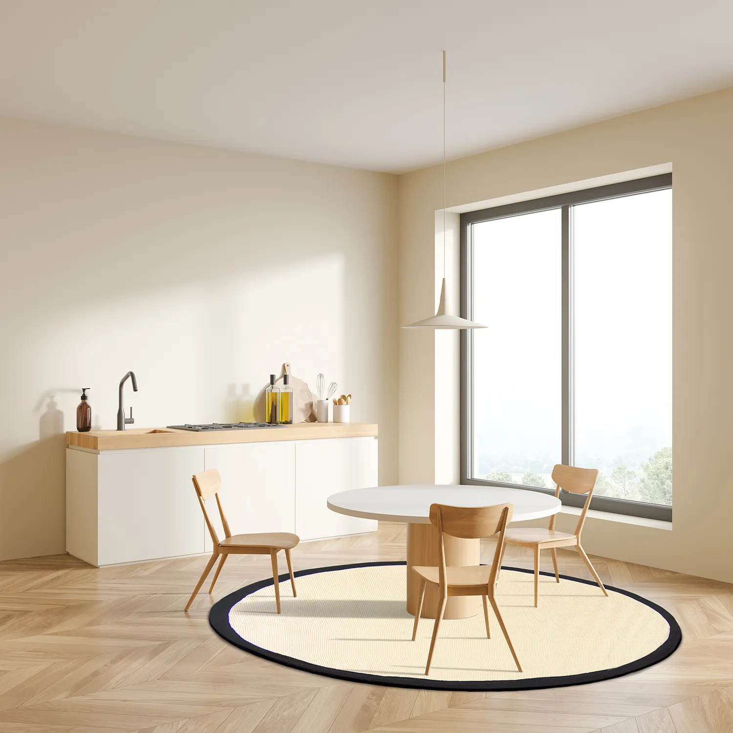 Tappeto rotondo (sisal) - Agave (nero/bianco)