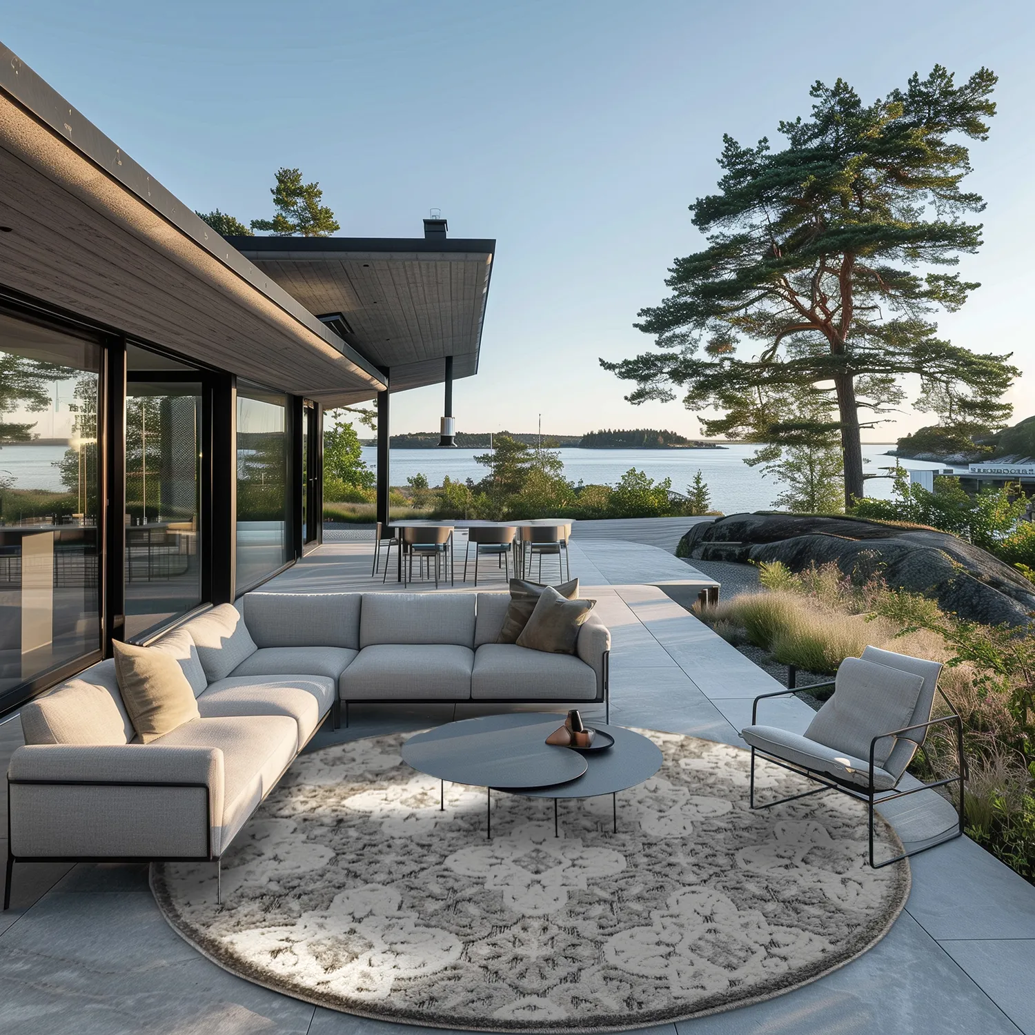 Tappeti rotondi - Indoor/Outdoor Hampton (grigio)