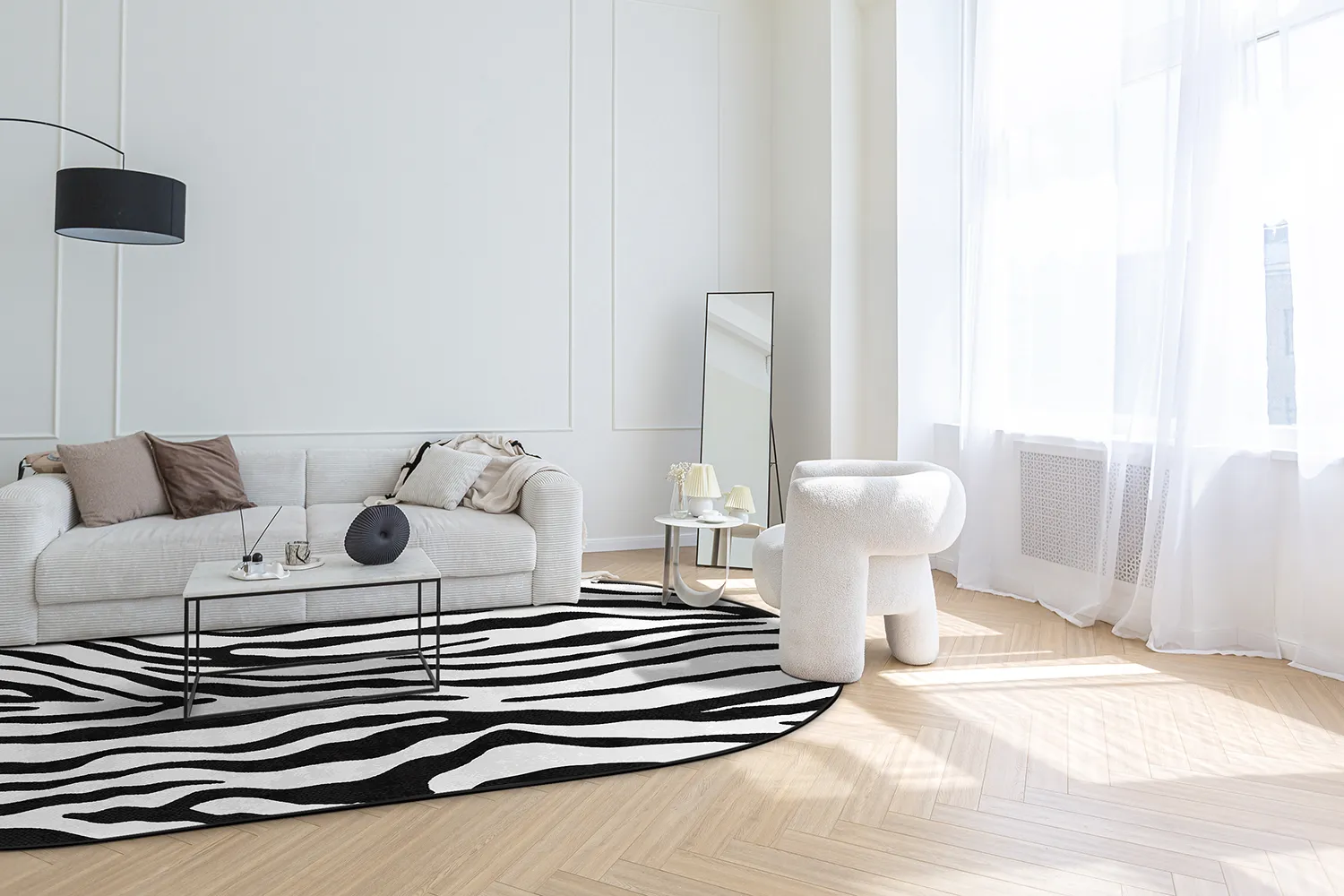 Tappeto ovale - Zebra (nero/bianco)