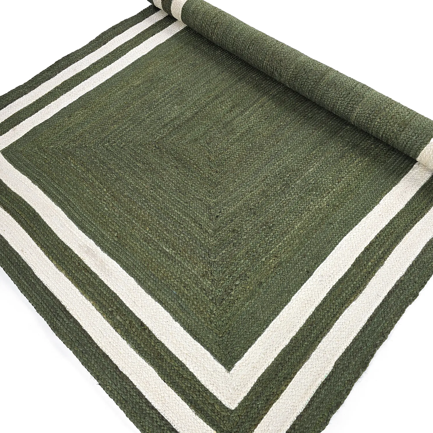 Tappeto In Iuta - Jessore (verde militare/bianco)