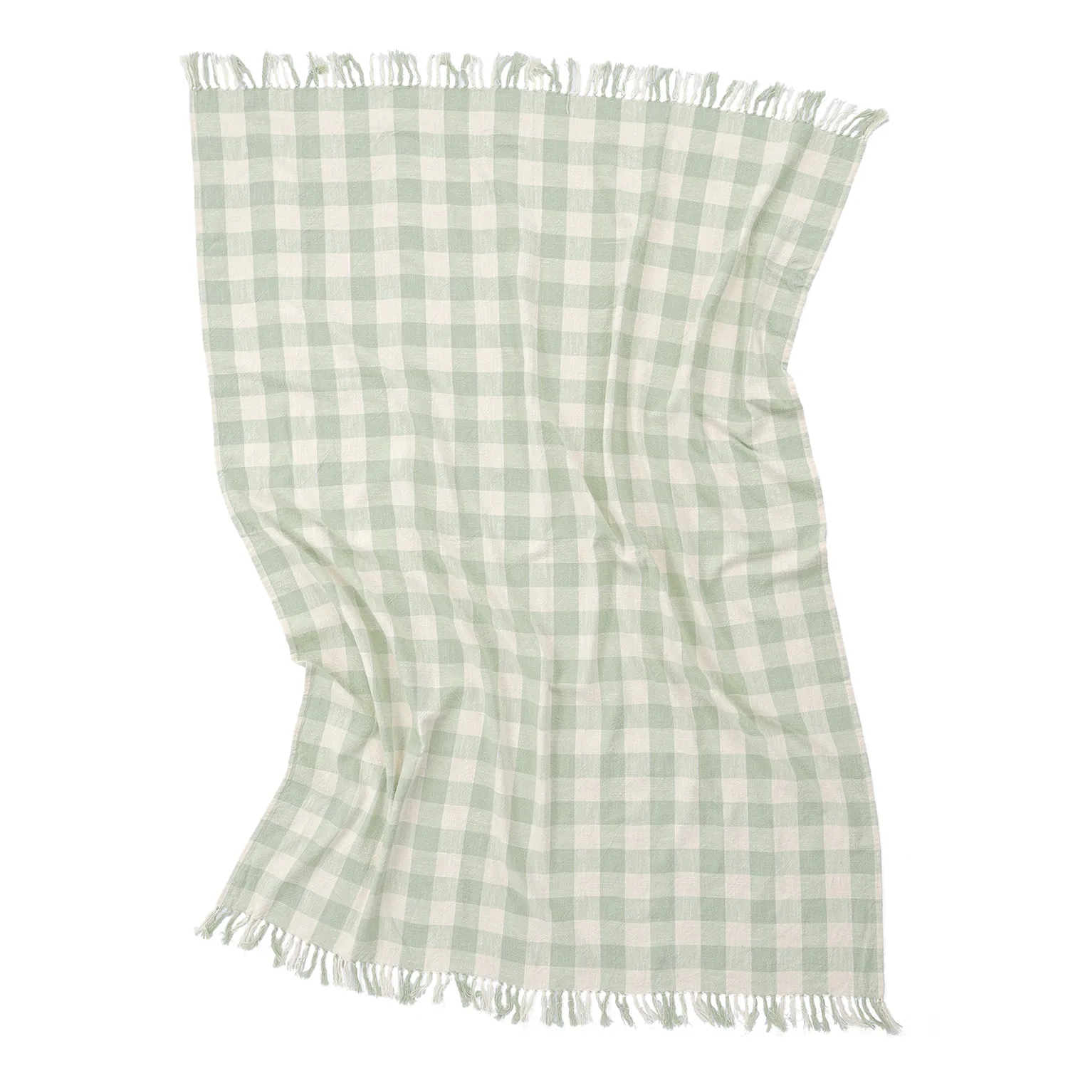 Coperte - Isela check cotton throw (crema/verde chiaro)