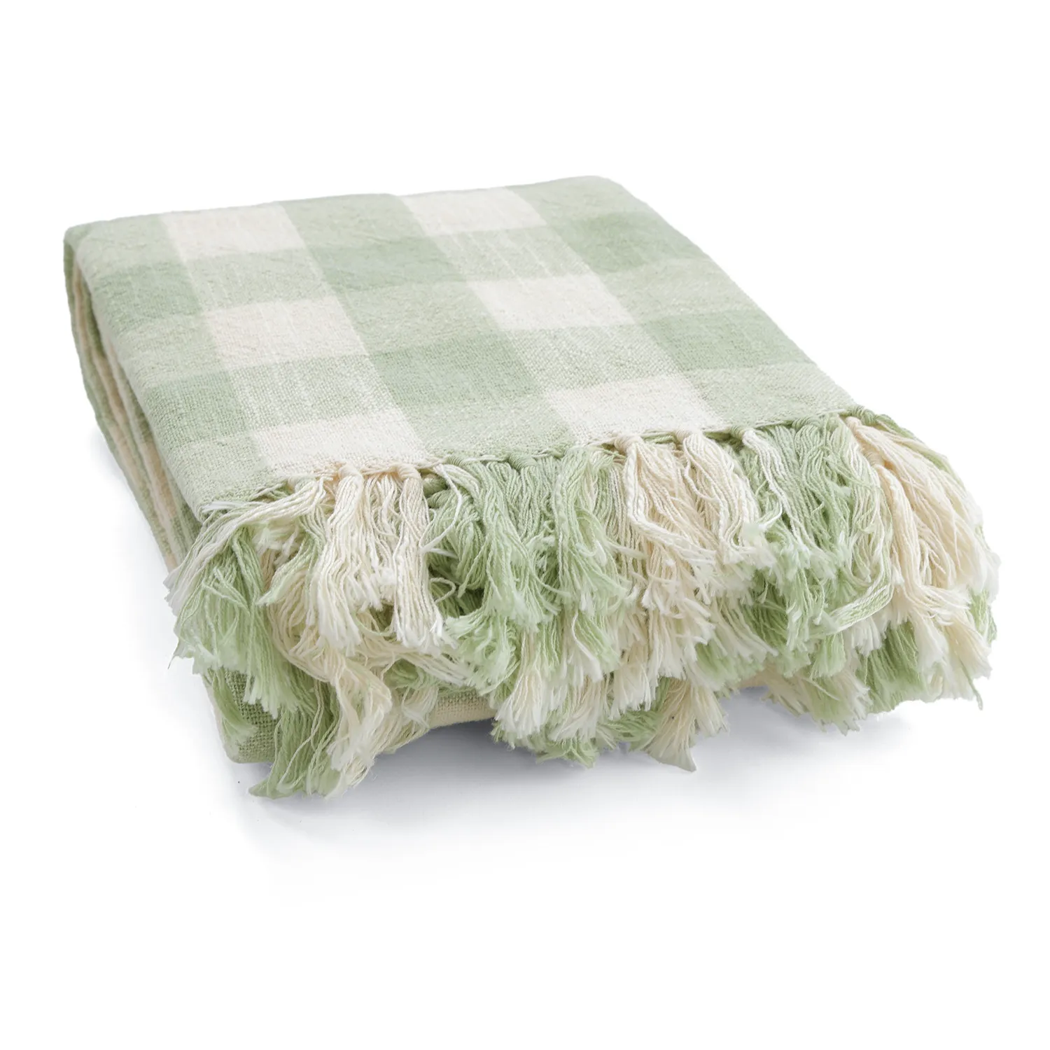 Coperte - Isela check cotton throw (crema/verde chiaro)