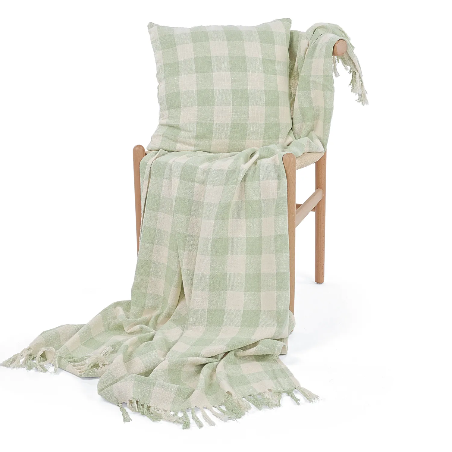 Coperte - Isela check cotton throw (crema/verde chiaro)