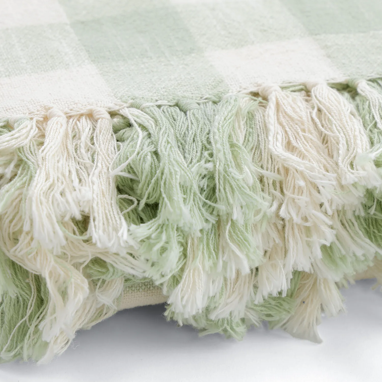 Coperte - Isela check cotton throw (crema/verde chiaro)