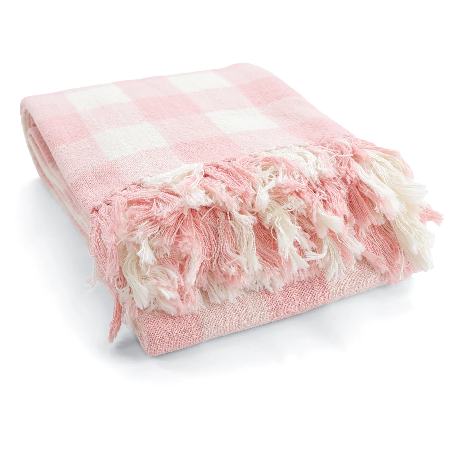 Coperte - Isela check cotton throw (crema/rosa)