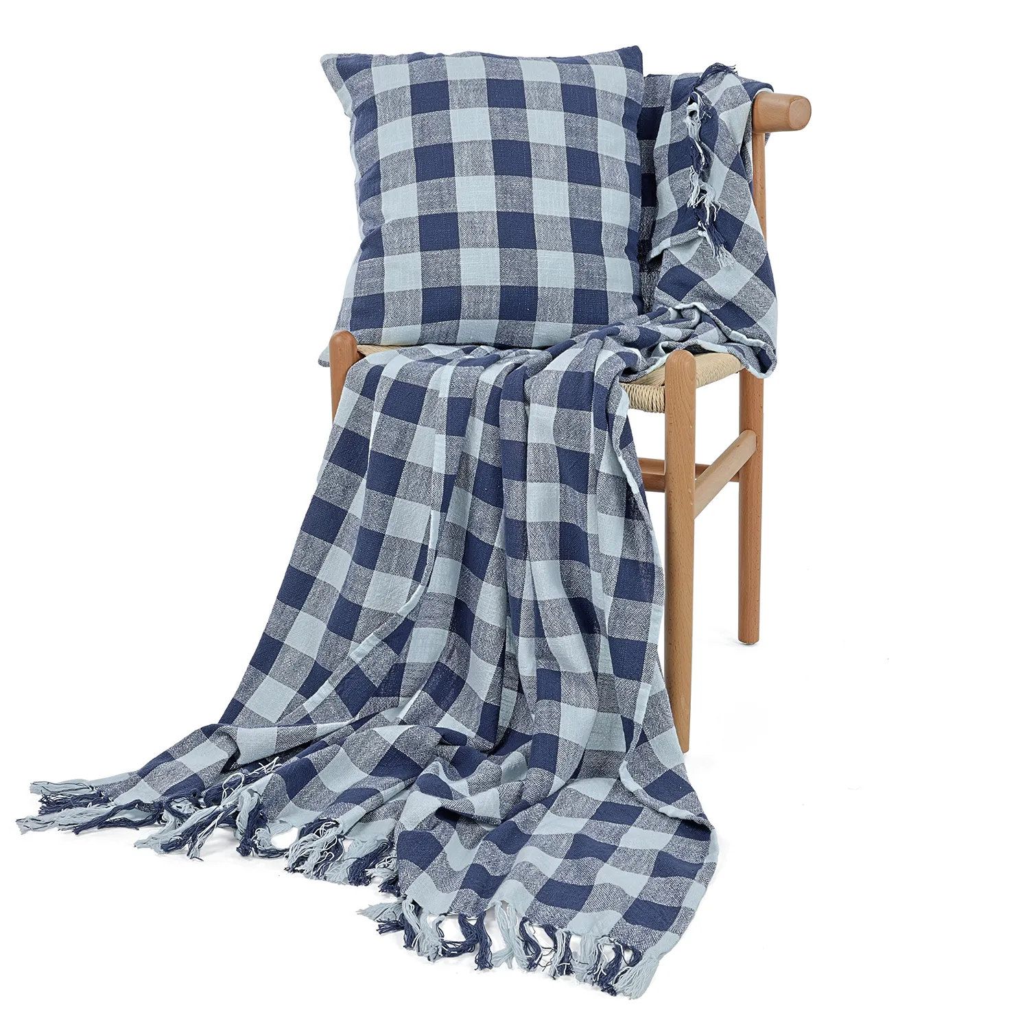 Coperte - Isela check cotton throw (blu navy/blu chiaro)
