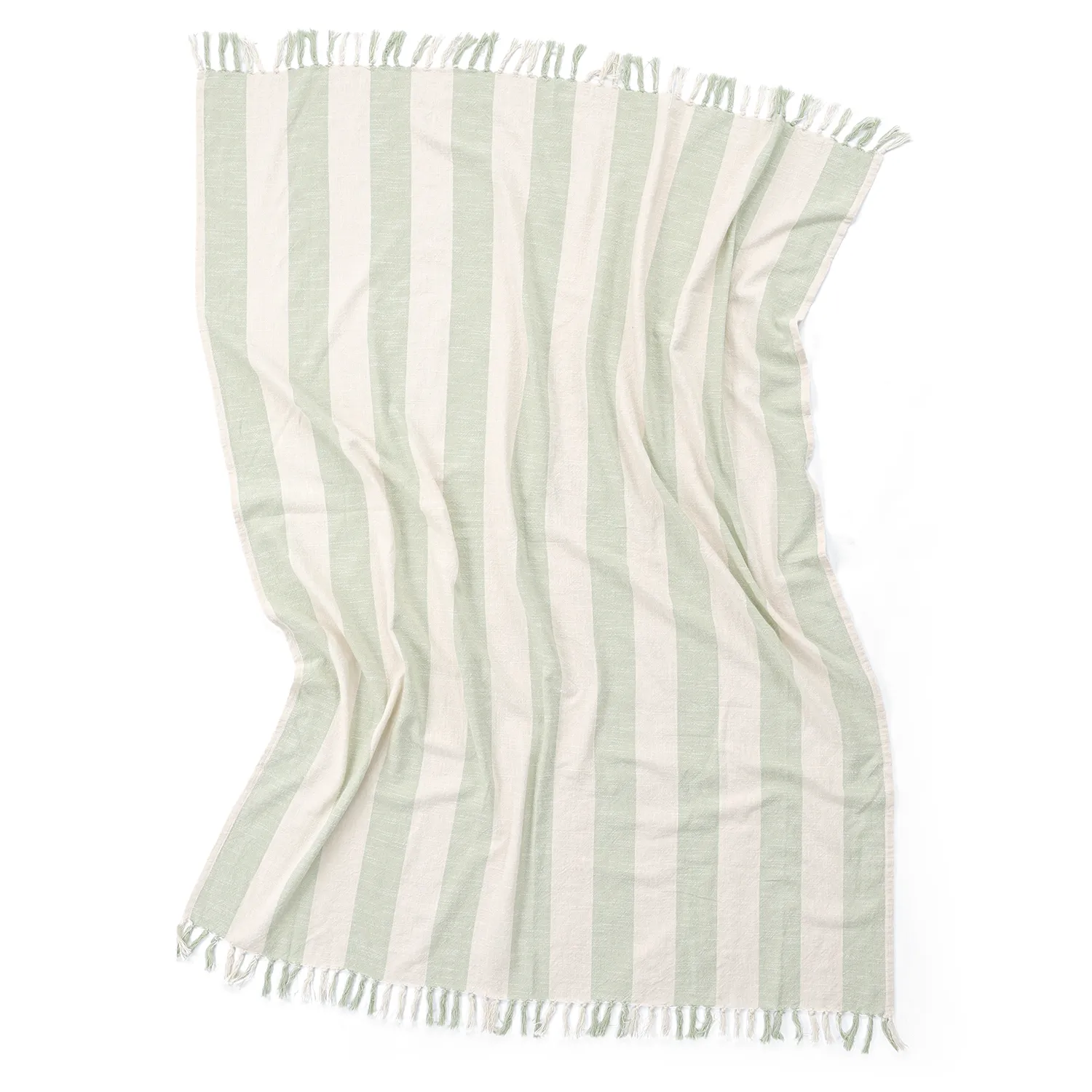 Coperte - Kora stripe cotton throw (crema/verde chiaro)