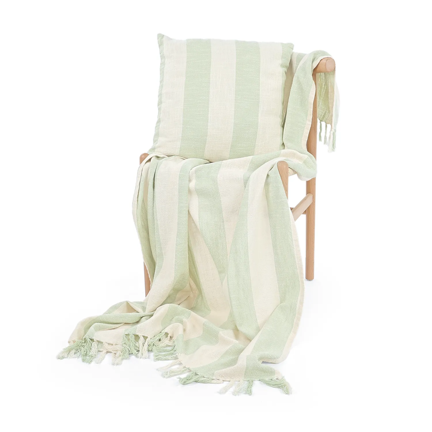 Coperte - Kora stripe cotton throw (crema/verde chiaro)