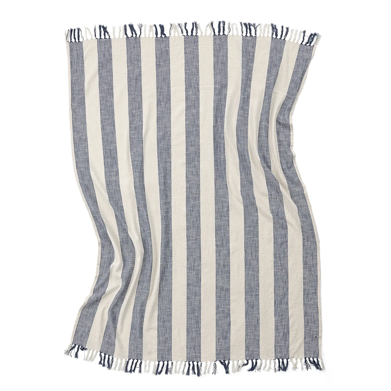 Coperte - Kora stripe cotton throw (crema/blu navy)