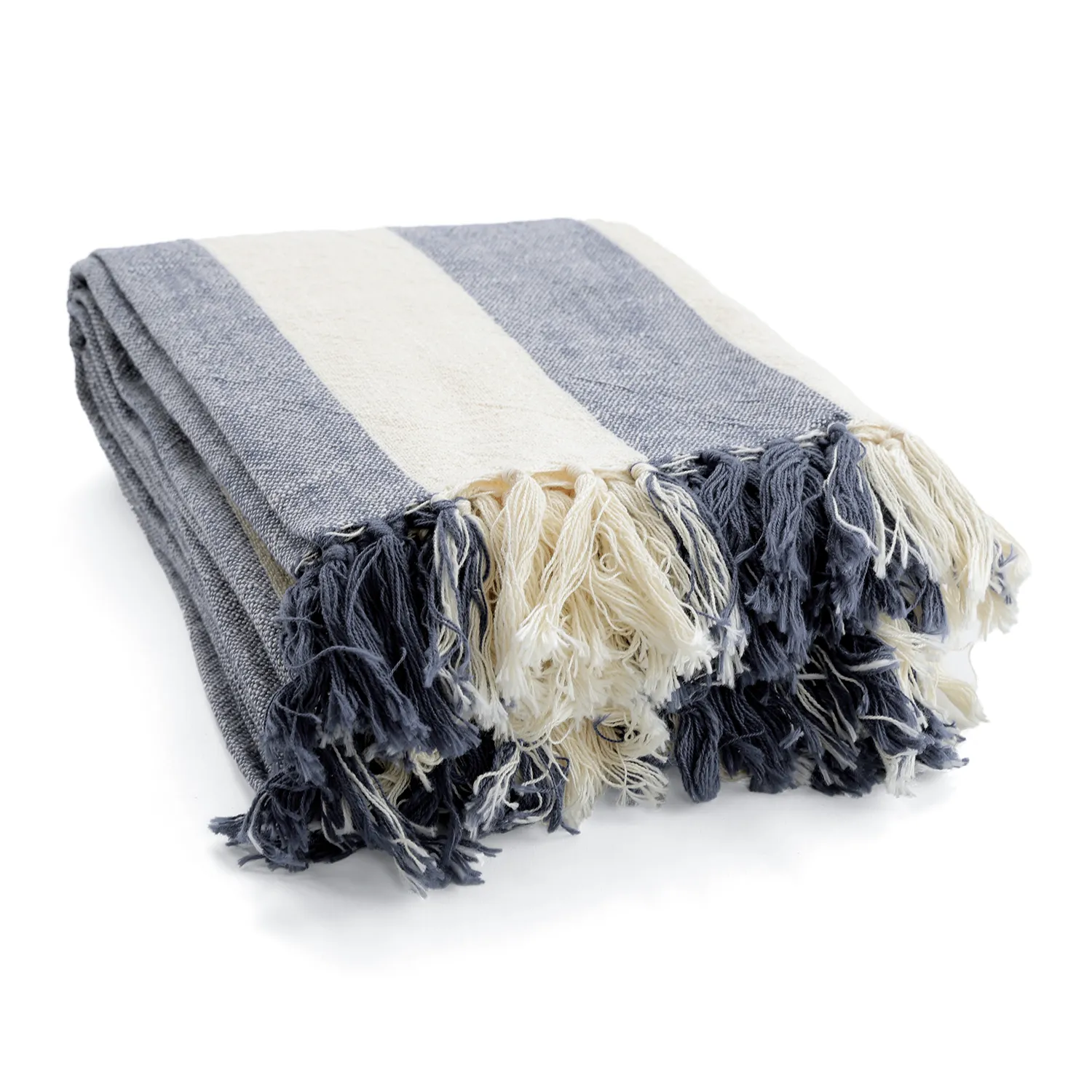 Coperte - Kora stripe cotton throw (crema/blu navy)