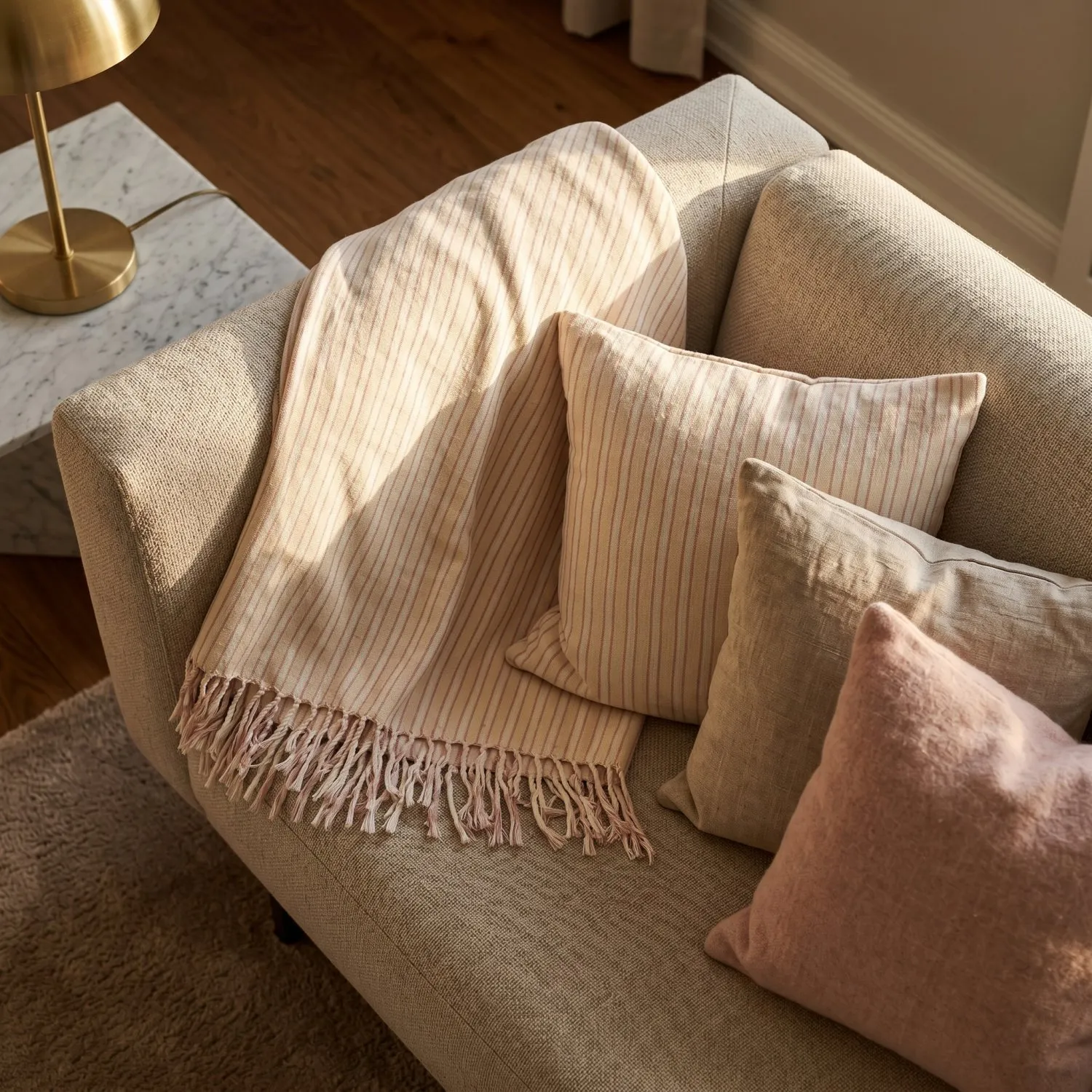 Federa - Rumi stripe cotton cushion cover (crema/rosa/azzurro chiaro)