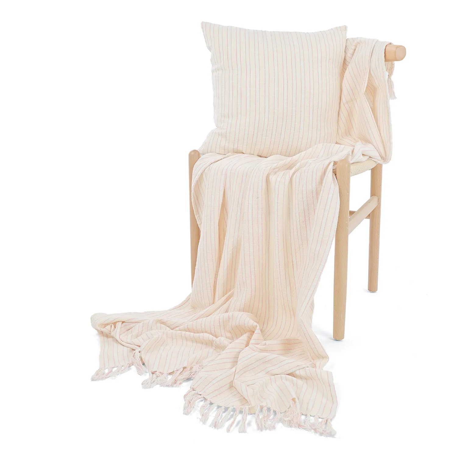 Federa - Rumi stripe cotton cushion cover (crema/rosa/azzurro chiaro)