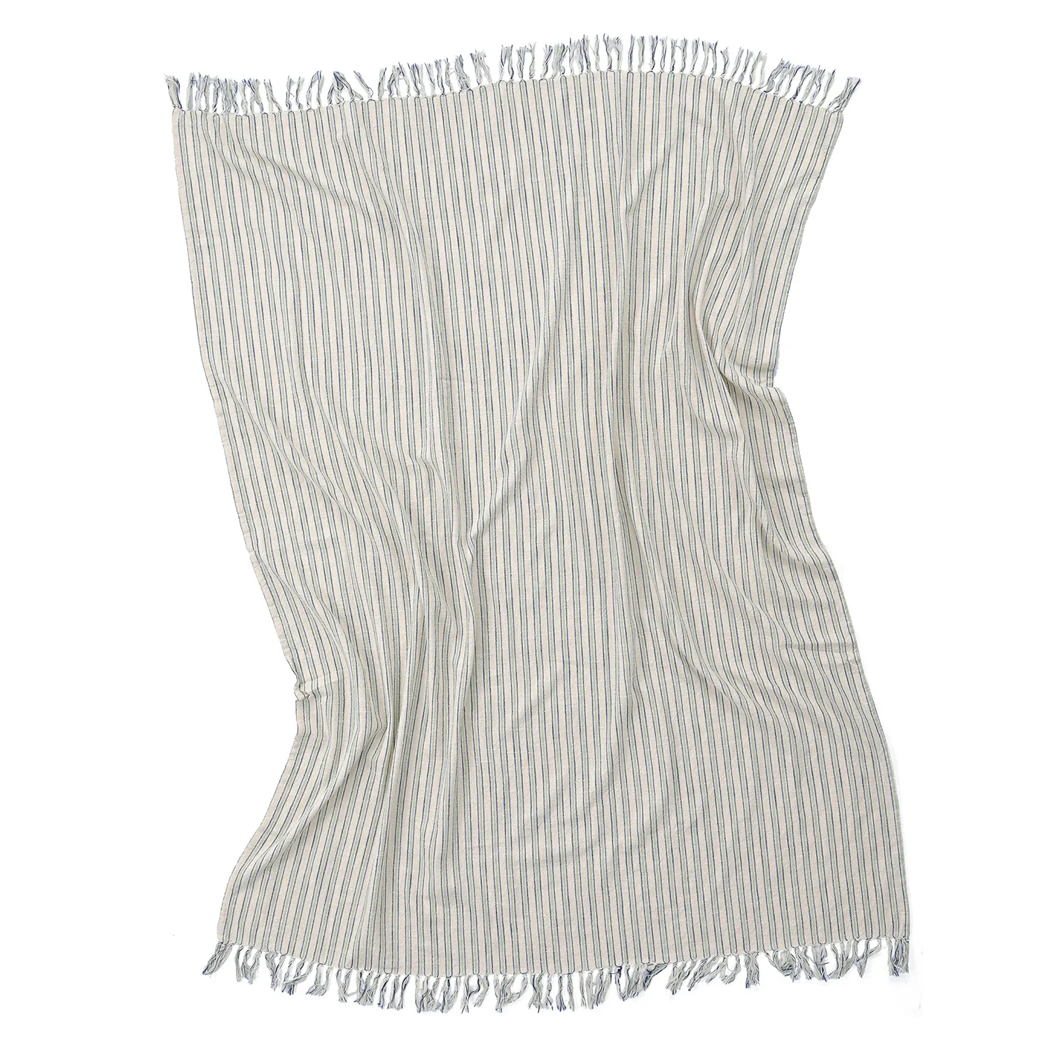 Coperte - Rumi stripe cotton throw (crema/blu navy/verde chiaro)