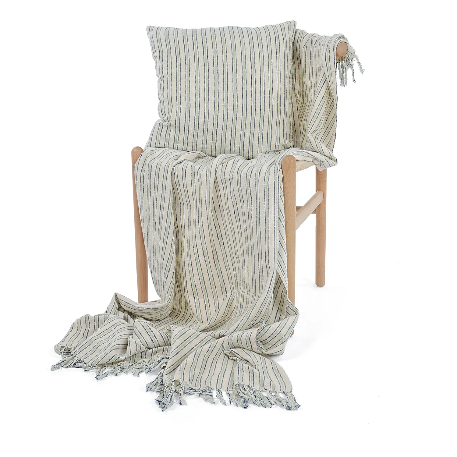 Coperte - Rumi stripe cotton throw (crema/blu navy/verde chiaro)