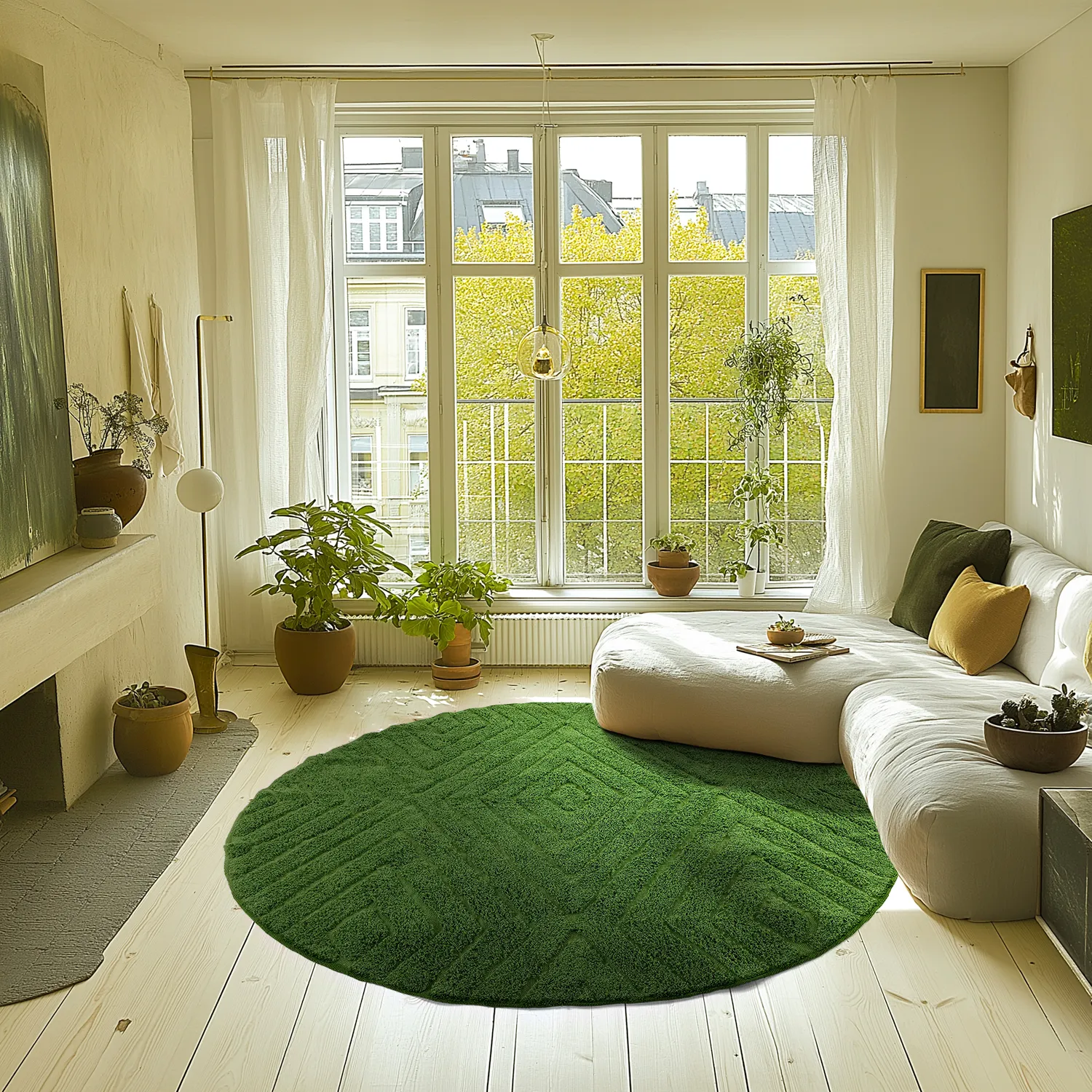 Tappeti rotondi - Amberley Natural Cotton Shaggy (verde)