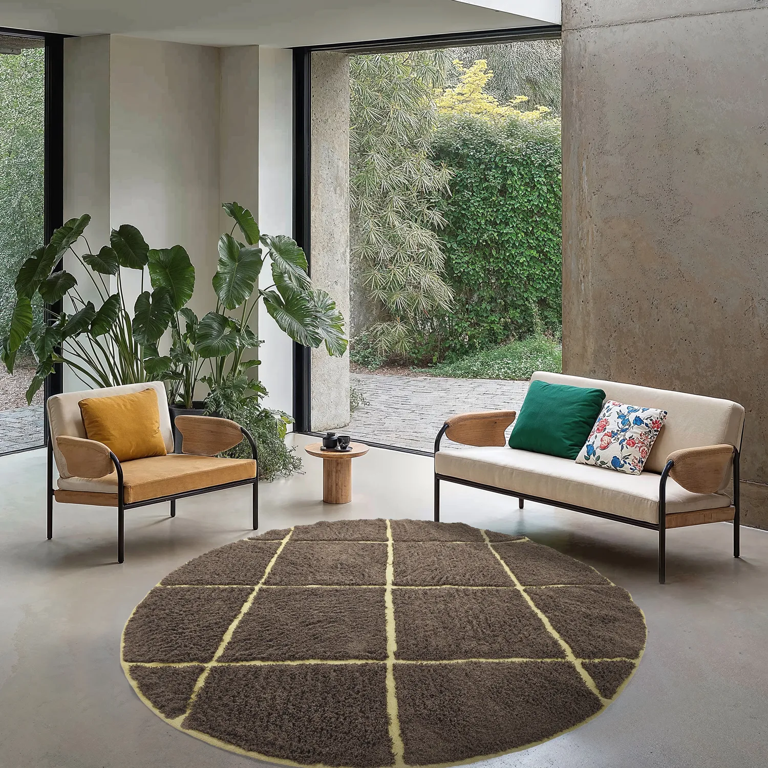 Tappeti rotondi - Bellevue Natural Cotton Shaggy (marrone/giallo)