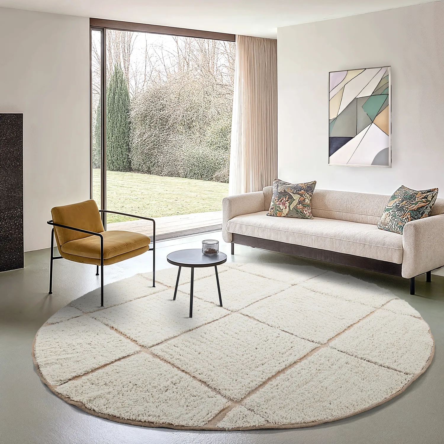 Tappeti rotondi - Bellevue Natural Cotton Shaggy (bianco sporco/beige)