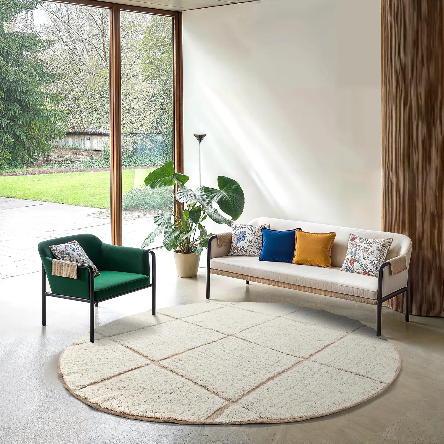 Tappeti rotondi - Bellevue Natural Cotton Shaggy (bianco sporco/beige)