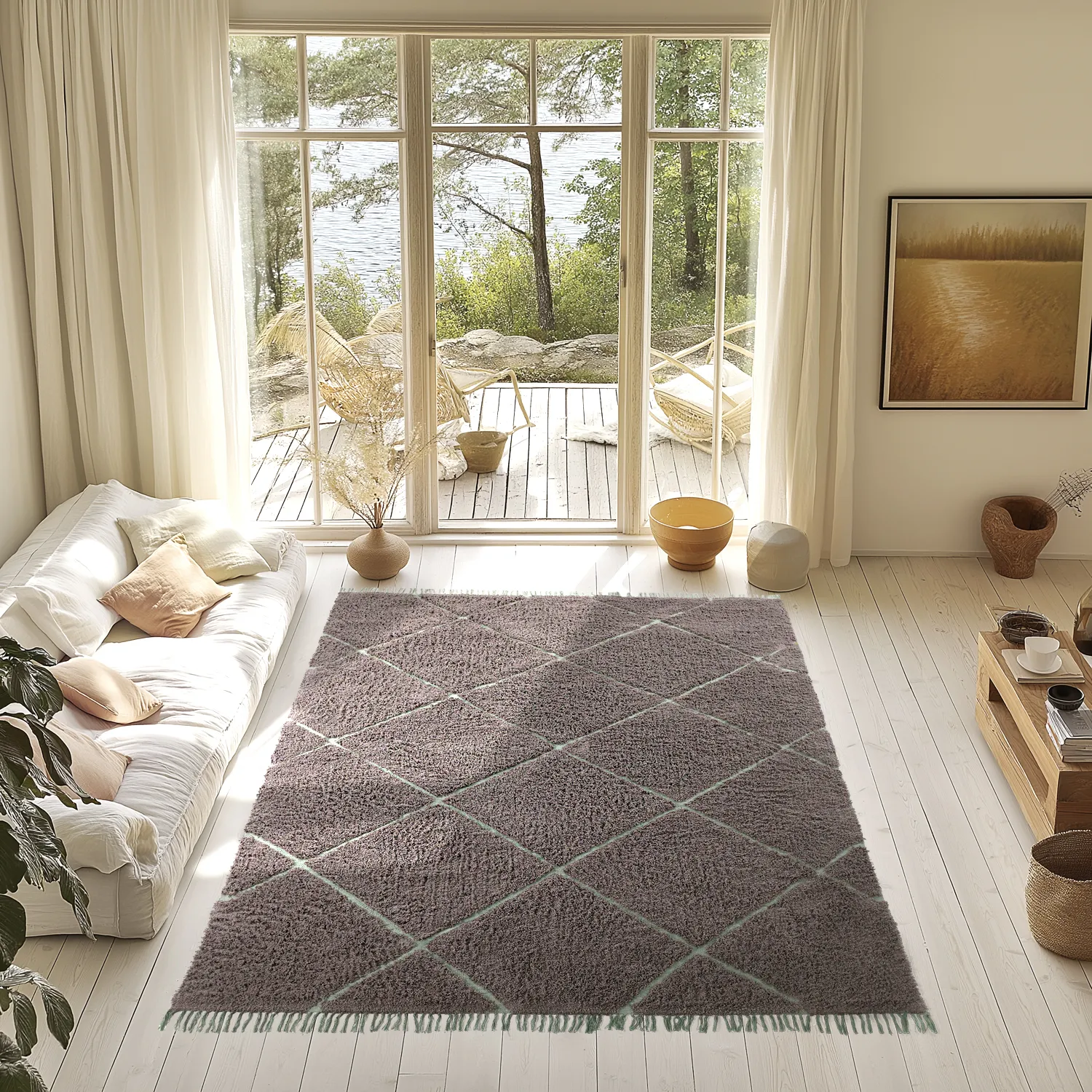 Tappeto A Pelo Lungo - Bellevue Natural Cotton Shaggy (tortora/verde)