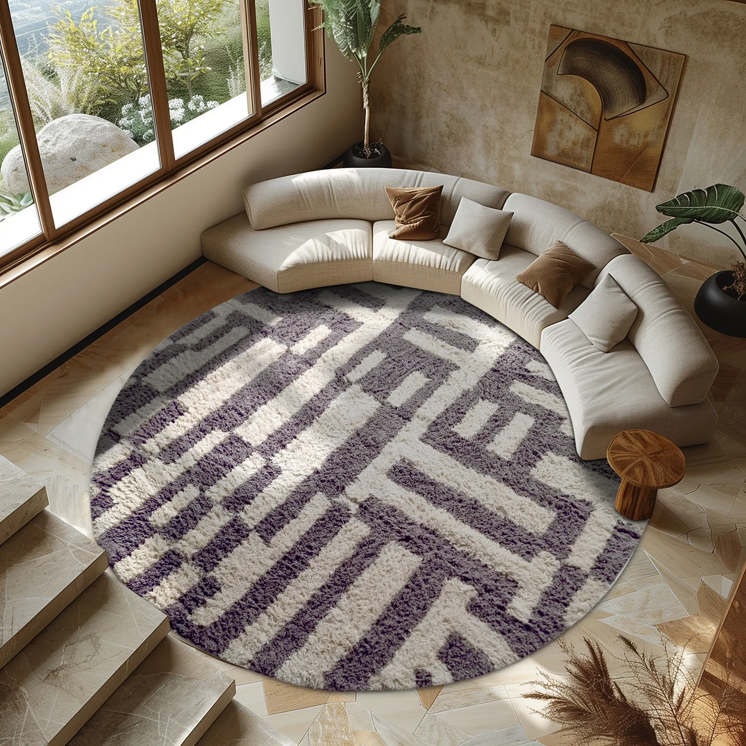 Tappeti rotondi - Bergamo Natural Cotton Shaggy (grigio/bianco)