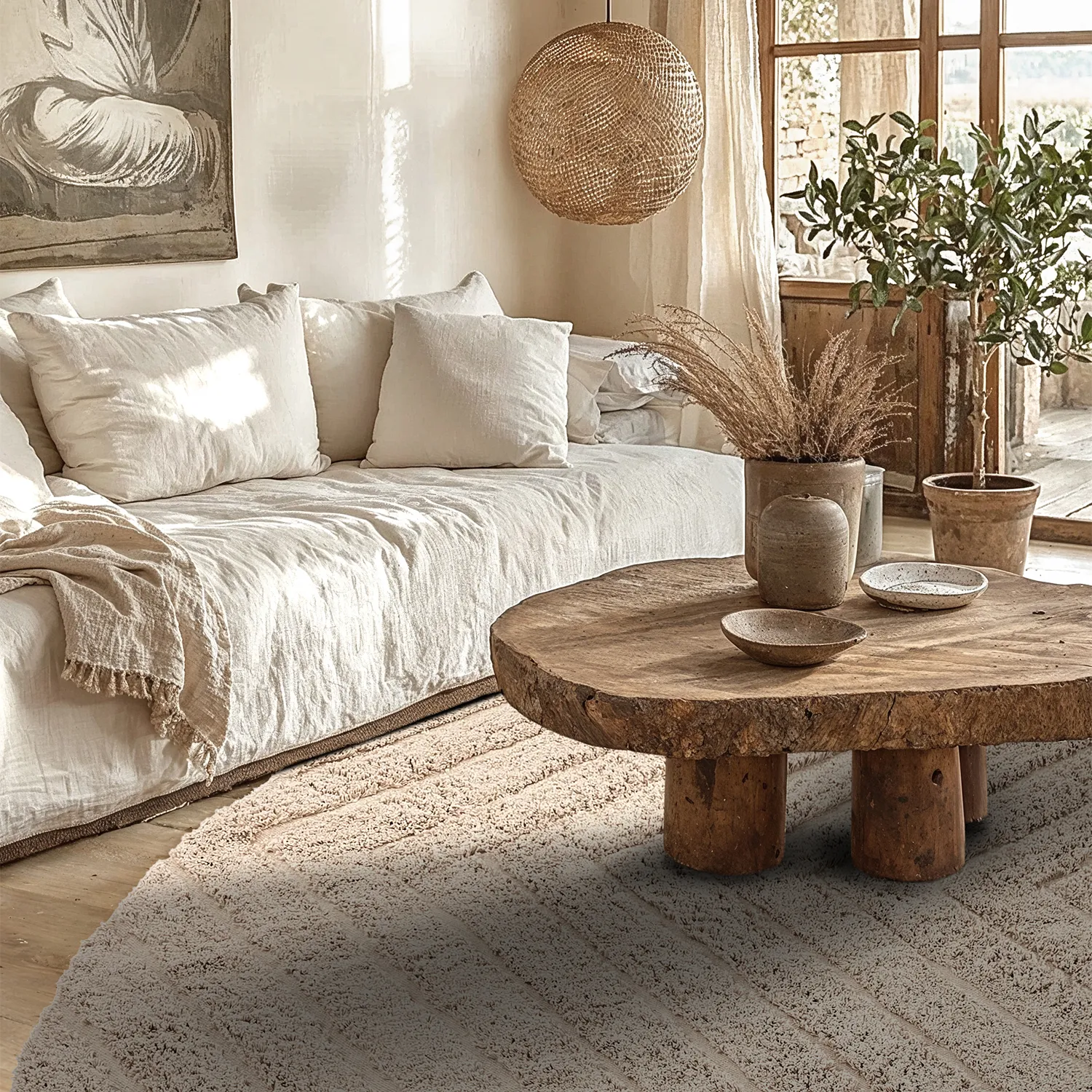 Tappeti rotondi - Conara Natural Cotton Shaggy (beige)