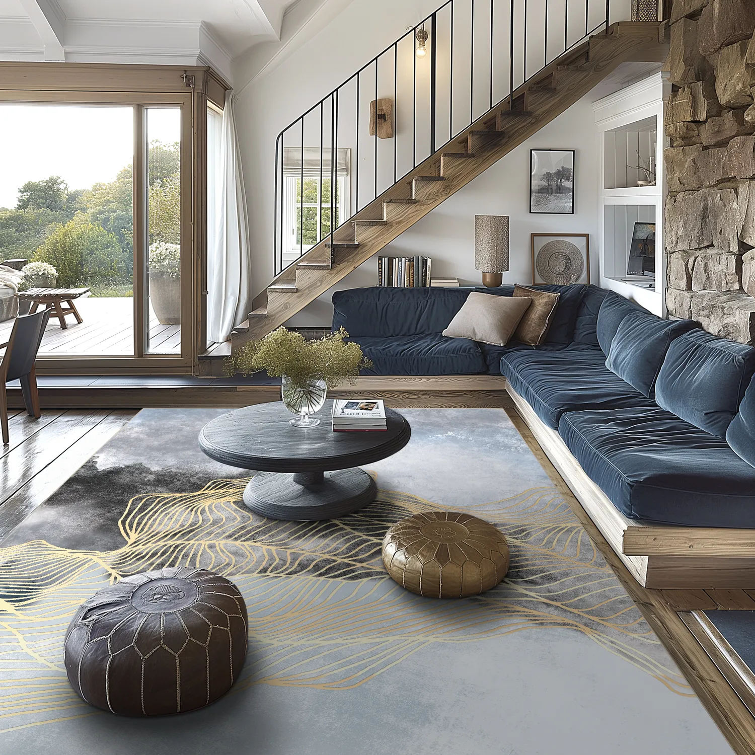 Tappeto Wilton - Ekual (blu/grigio/oro)