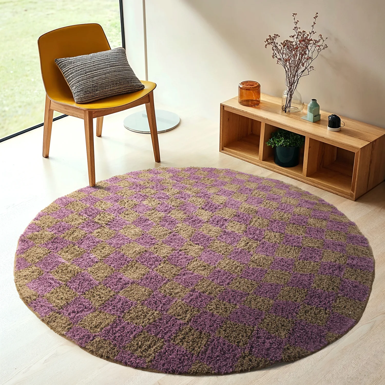 Tappeti rotondi - Elsey Natural Cotton Shaggy (marrone/viola)