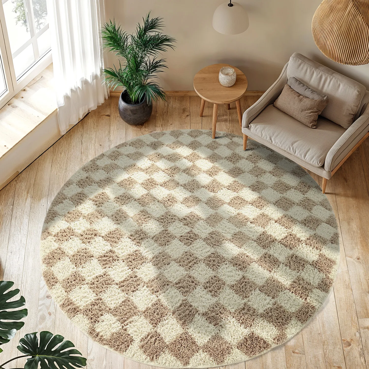 Tappeti rotondi - Elsey Natural Cotton Shaggy (crema/sabbia)
