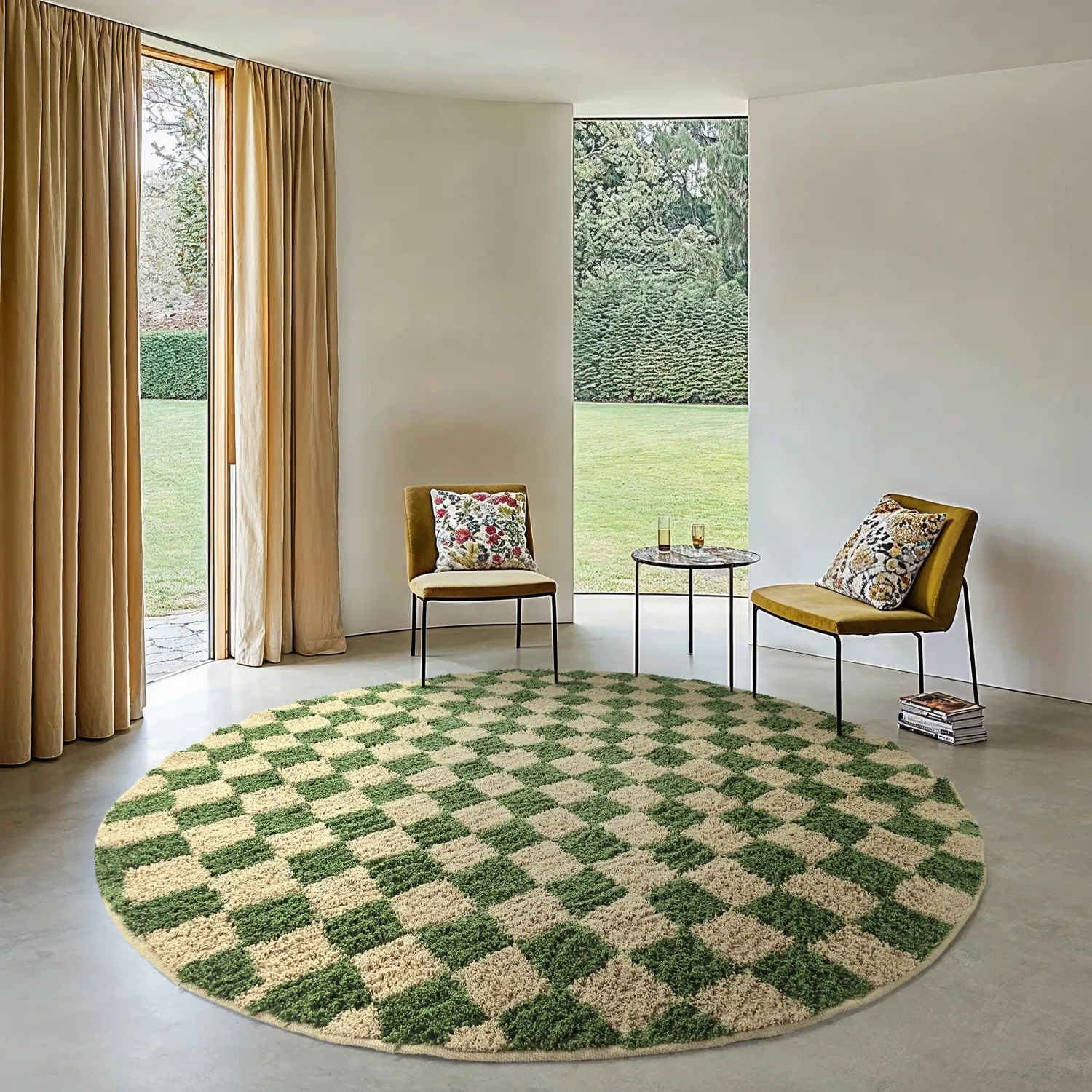 Tappeti rotondi - Elsey Natural Cotton Shaggy (verde/beige)
