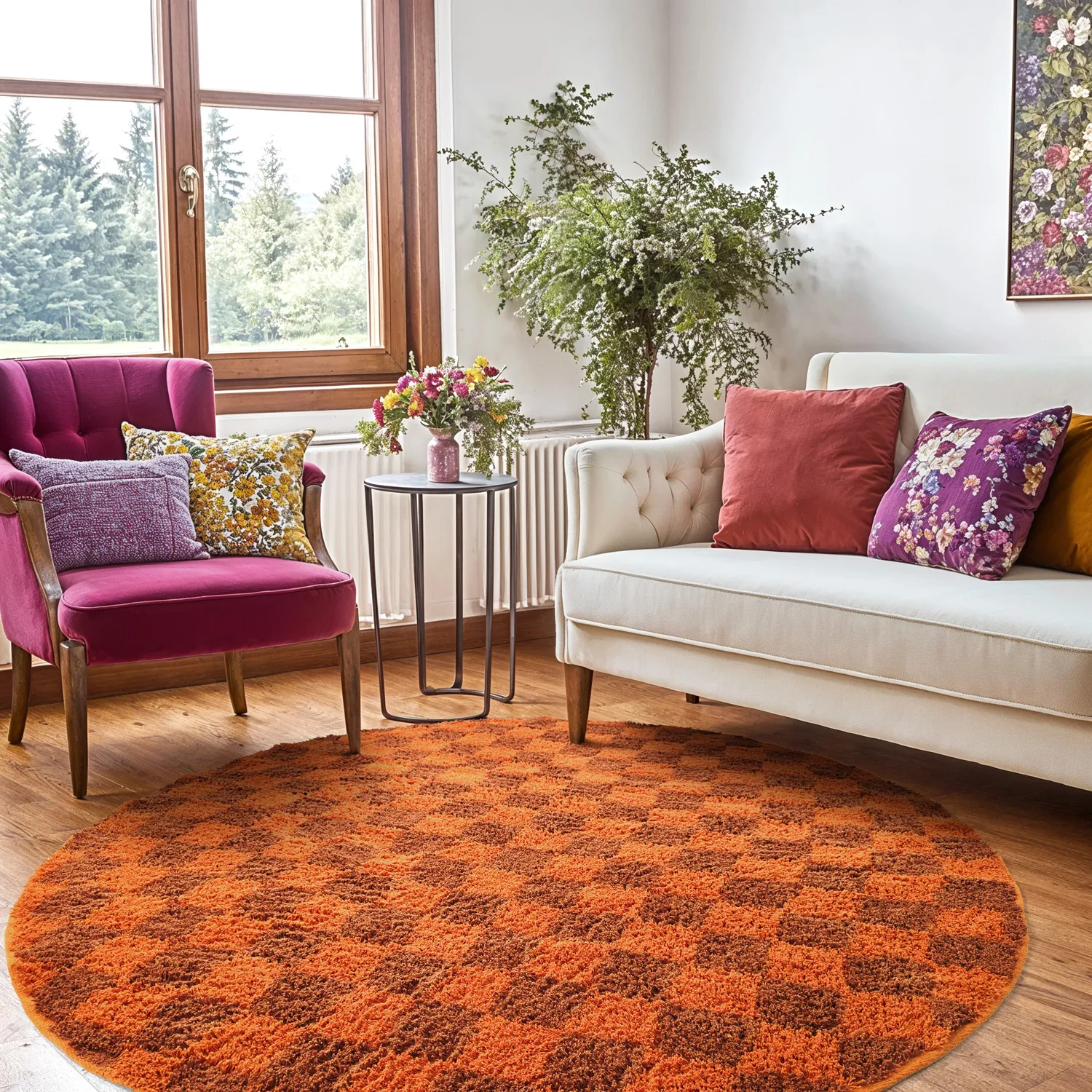 Tappeti rotondi - Elsey Natural Cotton Shaggy (arancione/rosso)